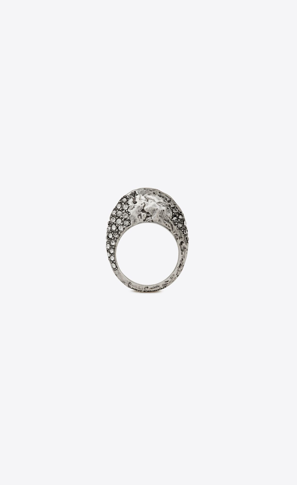 YSL Bumpy Rhinestone Ring In Metal Oxidized Silver And Crystal | 0738619-TJ