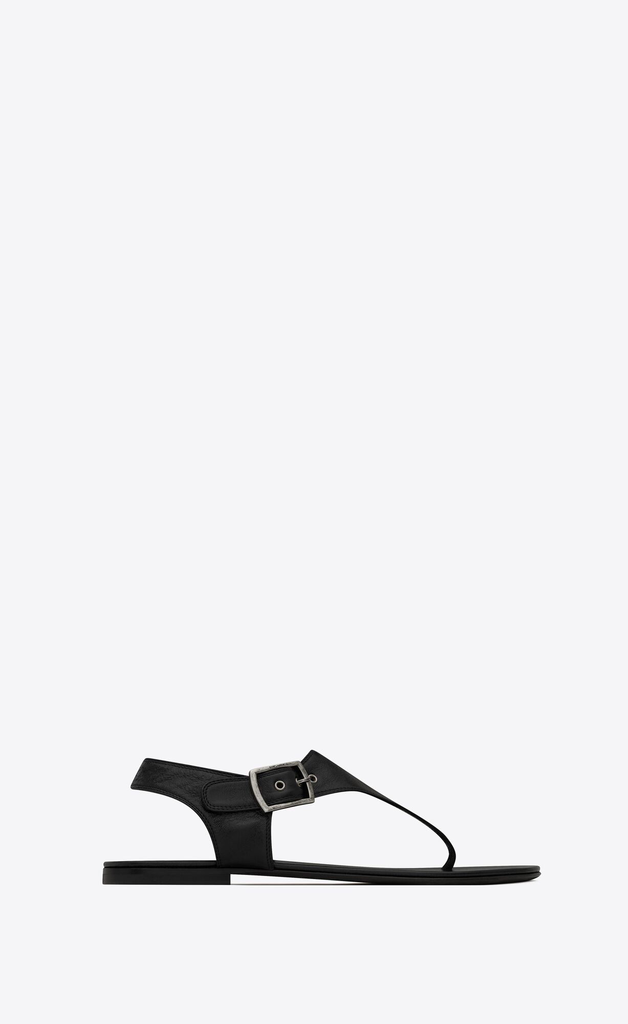 YSL Caleb Flat Sandals In Smooth Leather Black | 2980417-EV