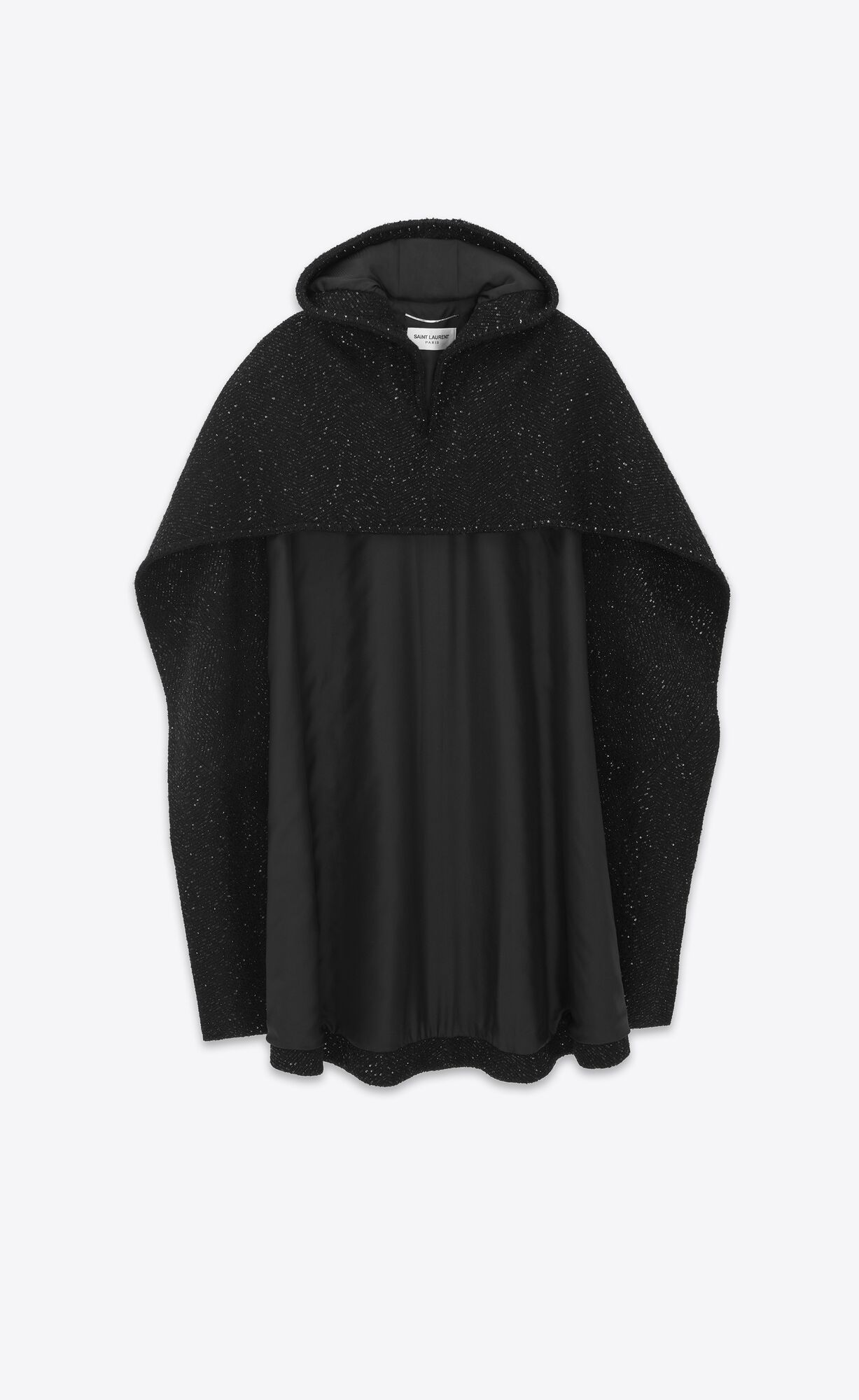 YSL Cape Coat In Sequined Chevron Tweed Black | 3867195-TH