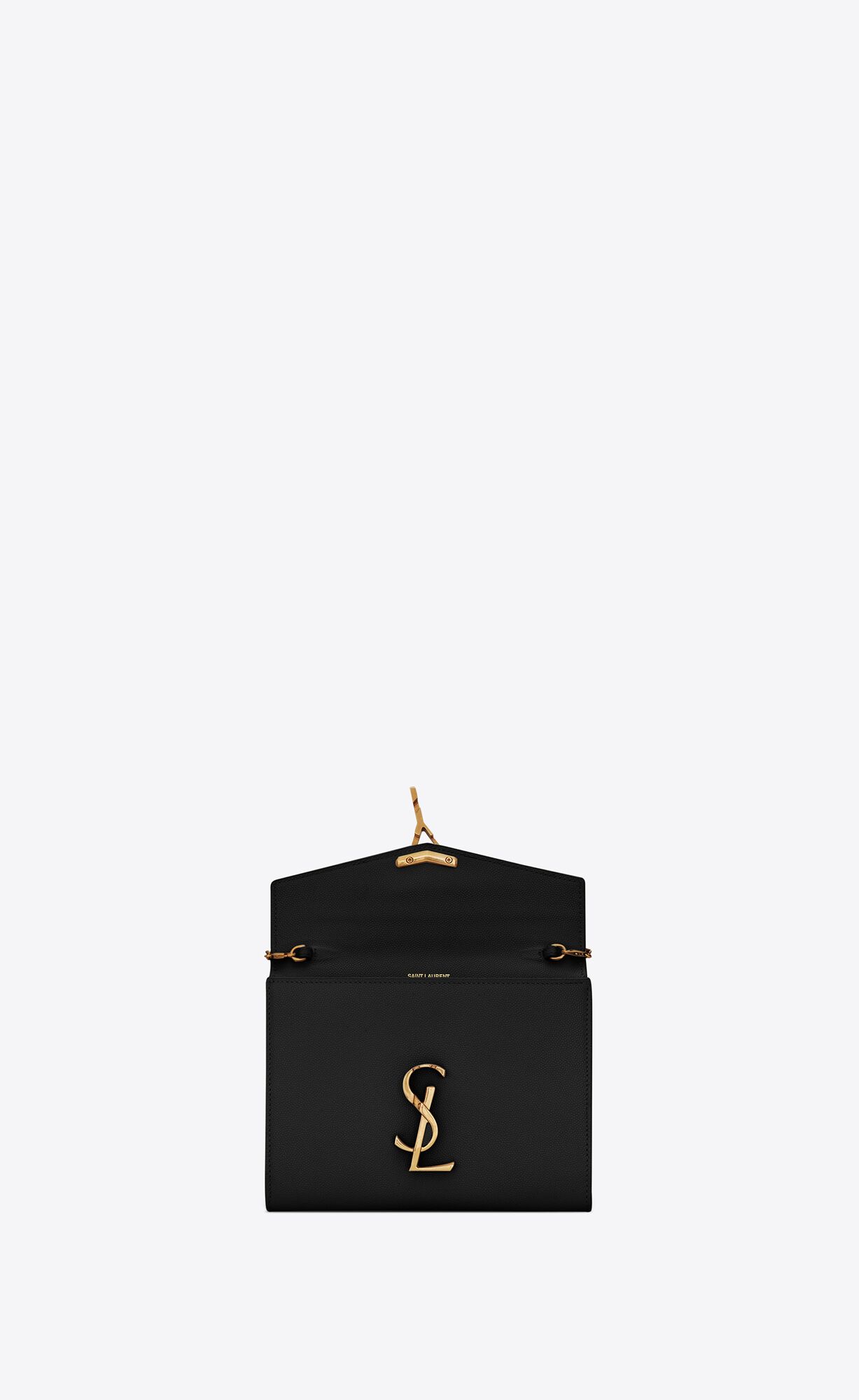 YSL Cassandra Chain Wallet In Grain De Poudre Embossed Leather Black | 8219436-FL