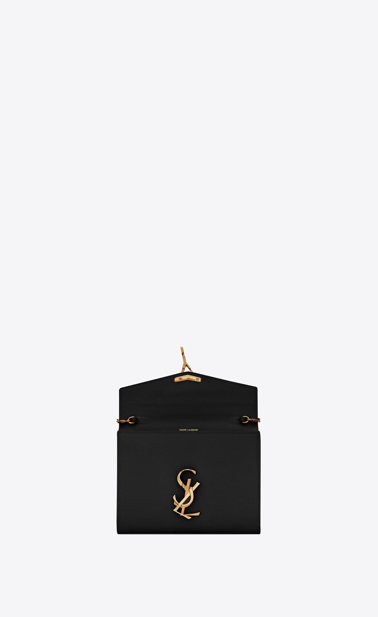 YSL Cassandra Chain Wallet In Grain De Poudre Embossed Leather Black | 8219436-FL