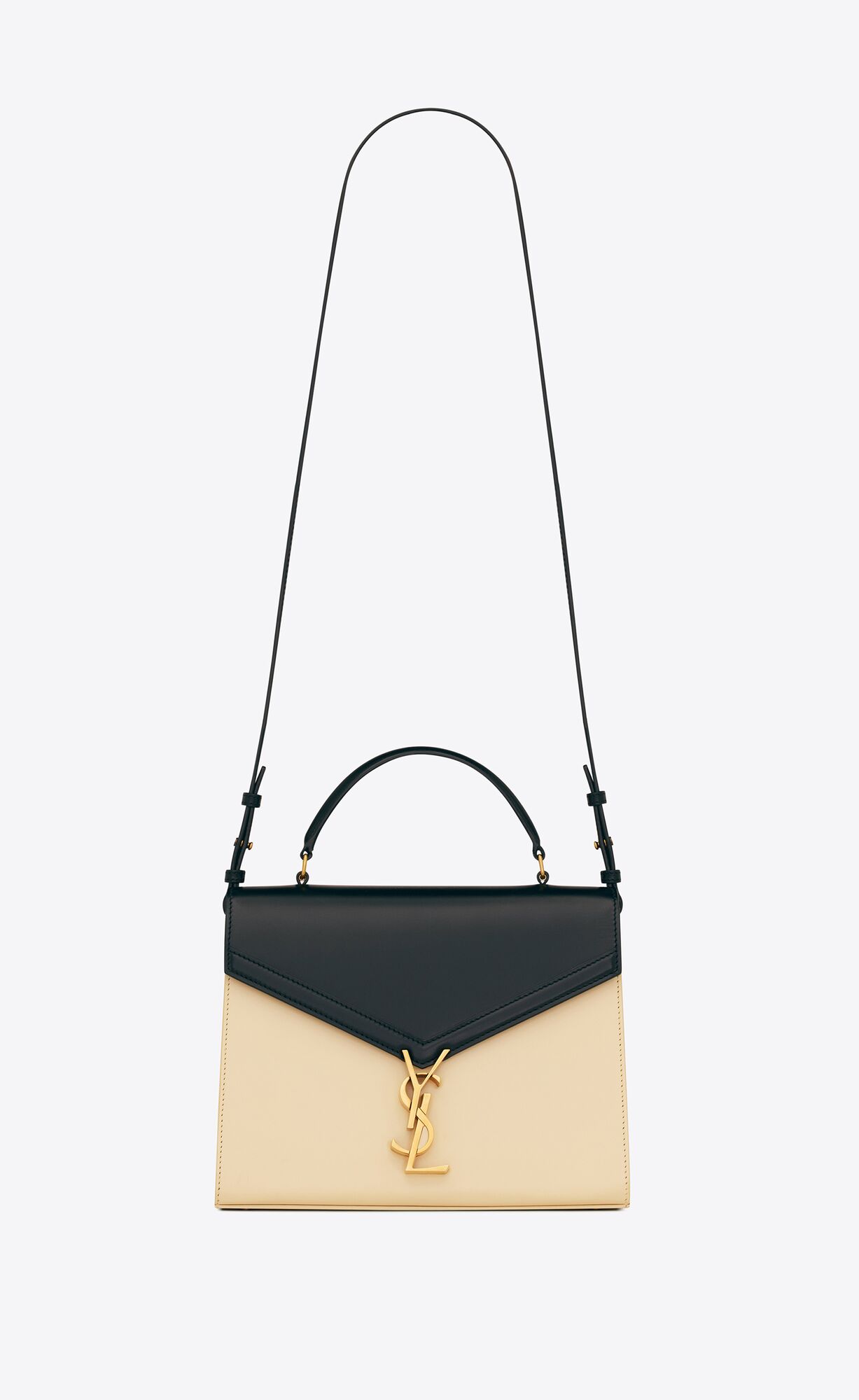 YSL Cassandra Medium Top Handle Bag In Box Saint Laurent Leather Black And Off White | 7835024-TA