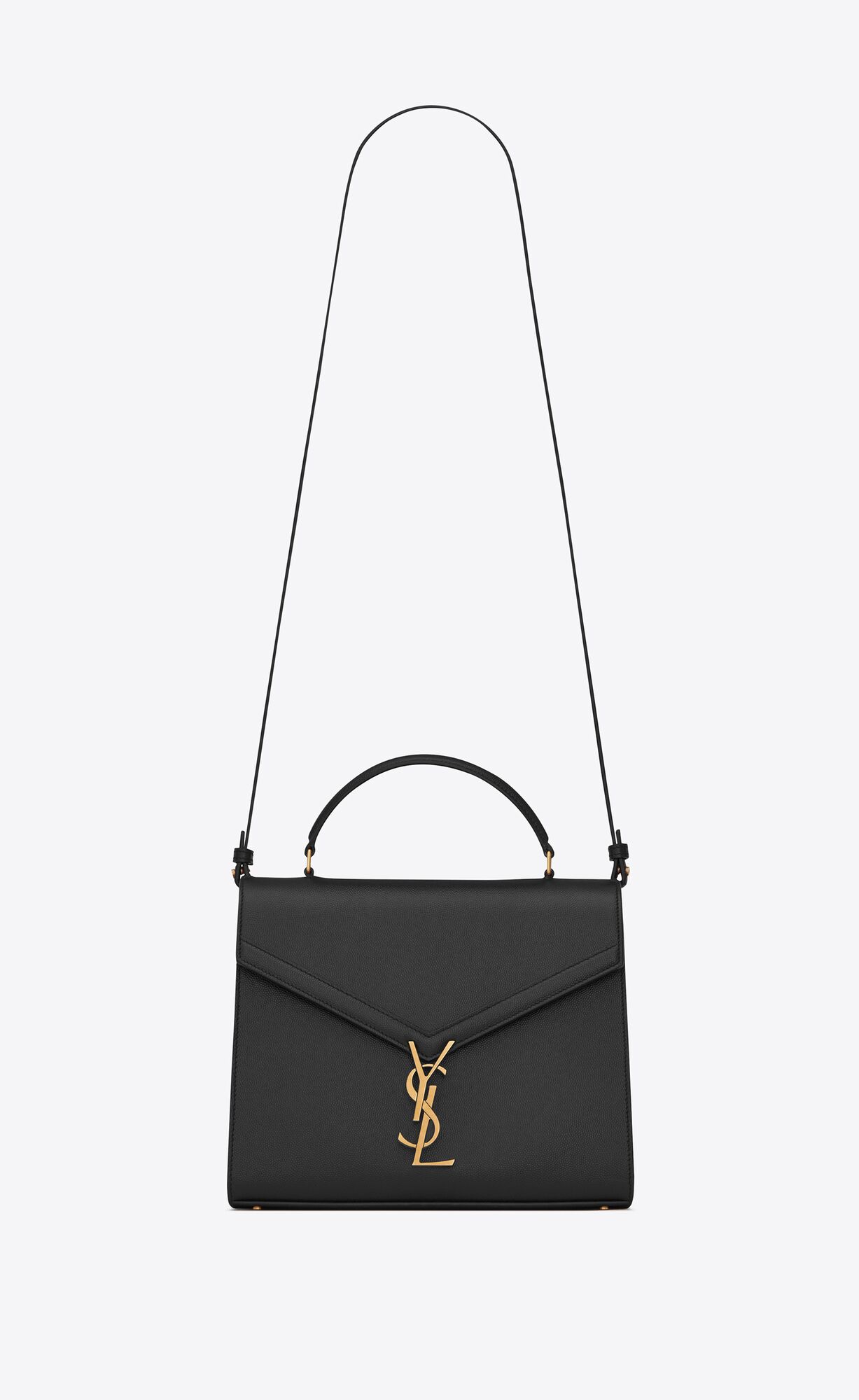 YSL Cassandra Medium Top Handle Bag In Grain De Poudre Embossed Leather Black | 9876352-QP