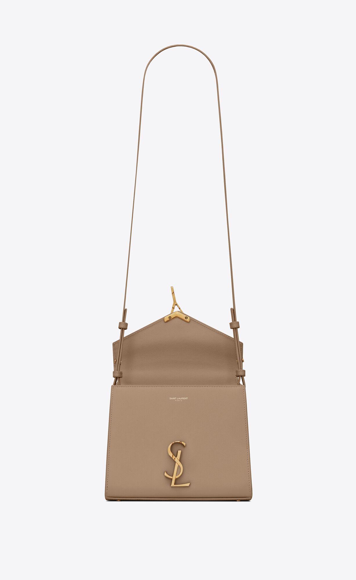 YSL Cassandra Mini In Grain De Poudre Embossed Leather Greyish Brown | 3418672-GO