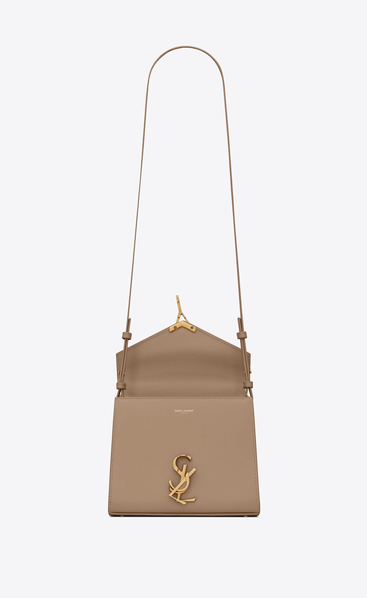 YSL Cassandra Mini In Grain De Poudre Embossed Leather Greyish Brown | 3418672-GO
