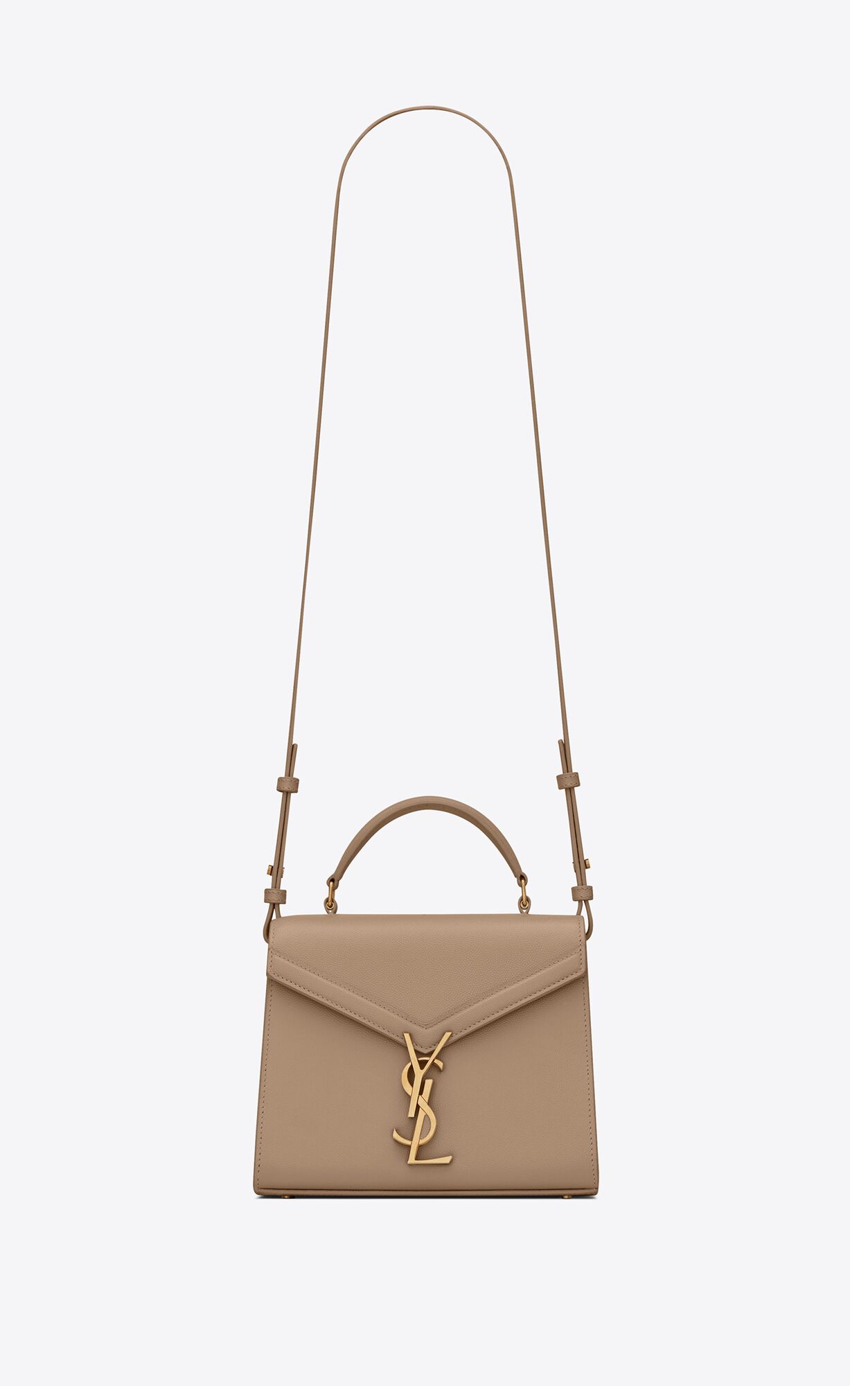 YSL Cassandra Mini In Grain De Poudre Embossed Leather Greyish Brown | 3418672-GO