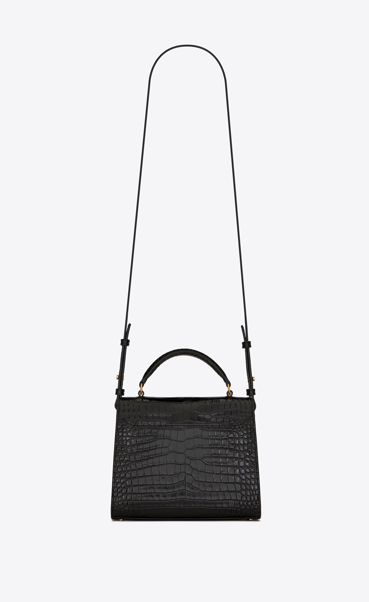 YSL Cassandra Mini Top Handle Bag In Crocodile-embossed Shiny Leather Black | 7094862-PN