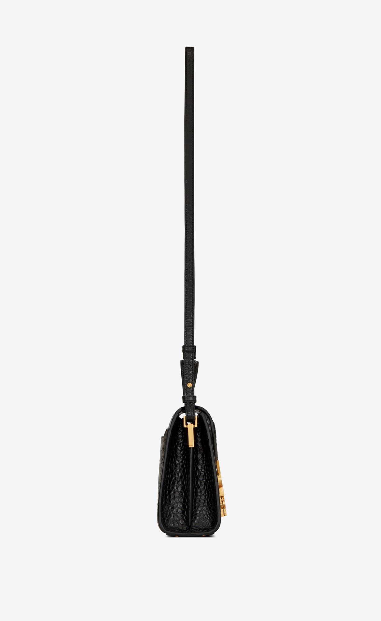 YSL Cassandra Mini Top Handle Bag In Crocodile-embossed Shiny Leather Black | 7094862-PN