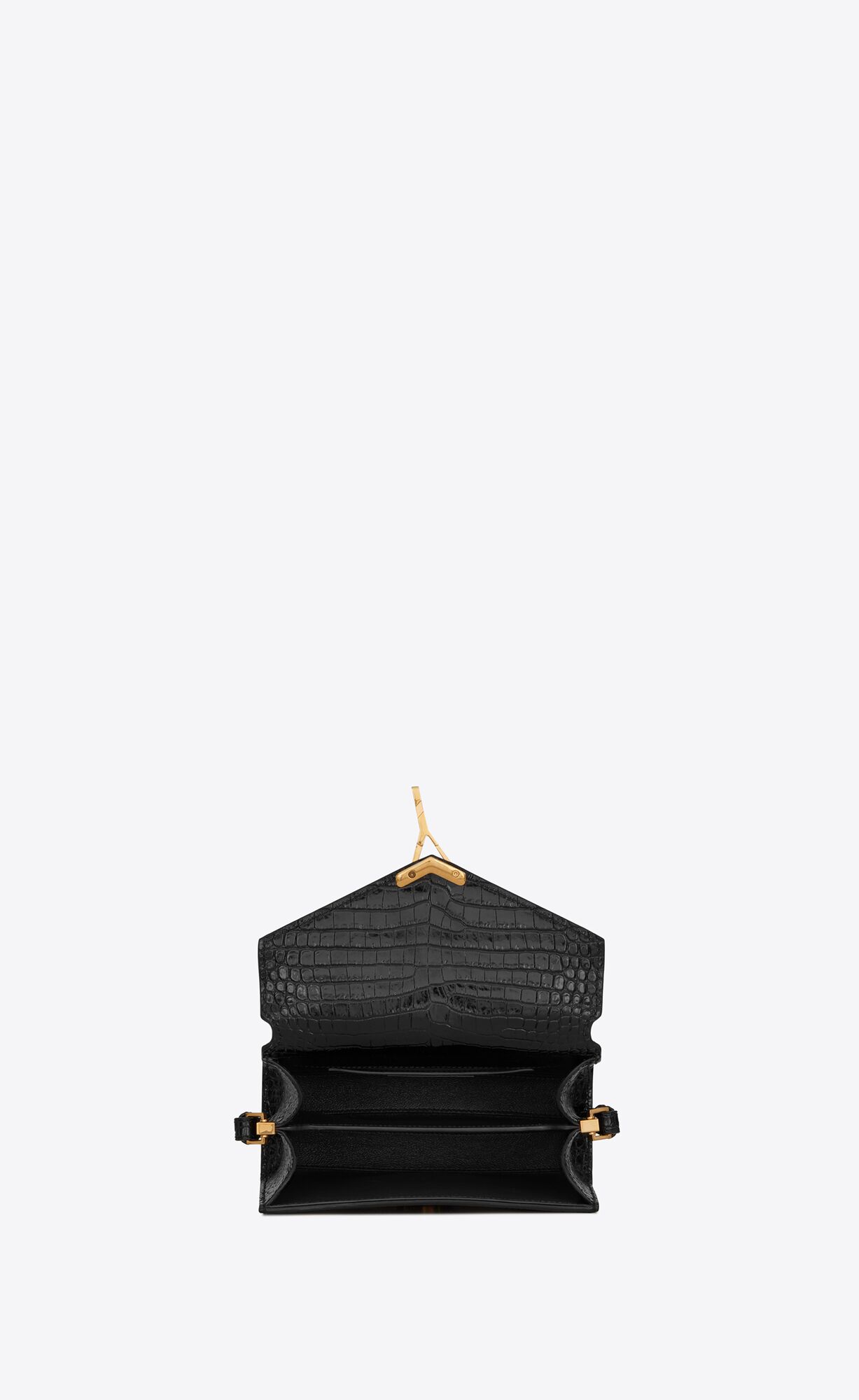 YSL Cassandra Mini Top Handle Bag In Crocodile-embossed Shiny Leather Black | 7094862-PN