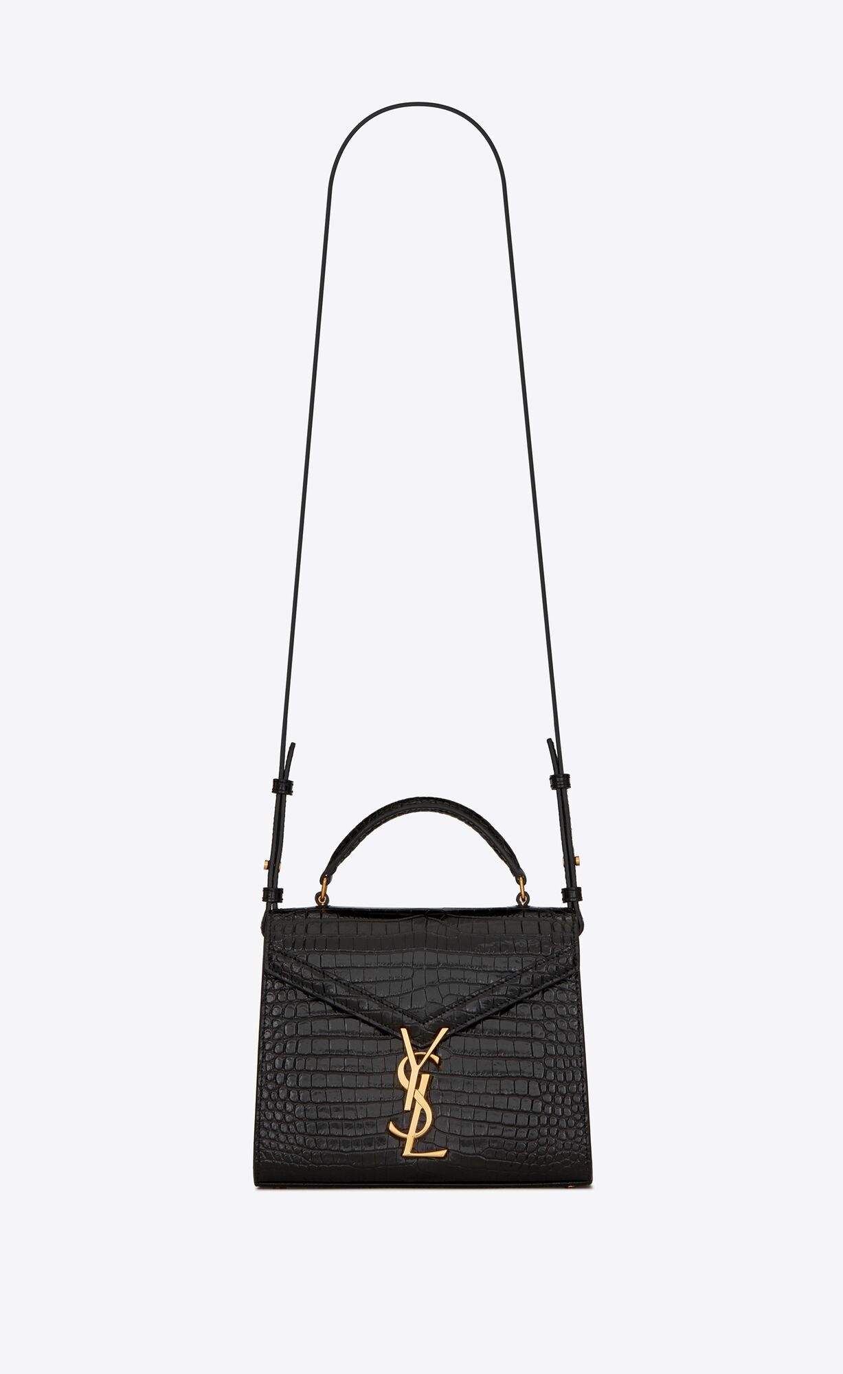 YSL Cassandra Mini Top Handle Bag In Crocodile-embossed Shiny Leather Black | 7094862-PN