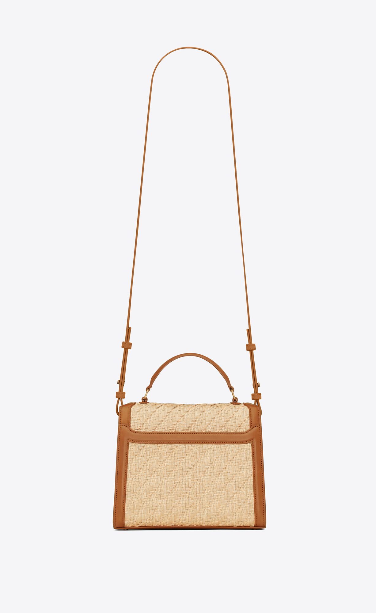 YSL Cassandra Mini Top Handle Bag In Raffia And Vegetable-tanned Leather Natural Sand And Brick | 1523980-CY