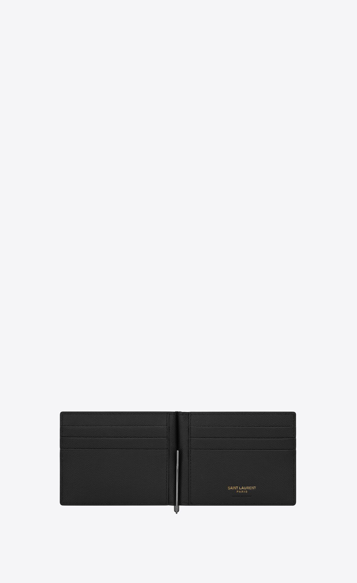 YSL Cassandre Bill Clip Wallet In Grain De Poudre Embossed Leather Black | 7692450-JV