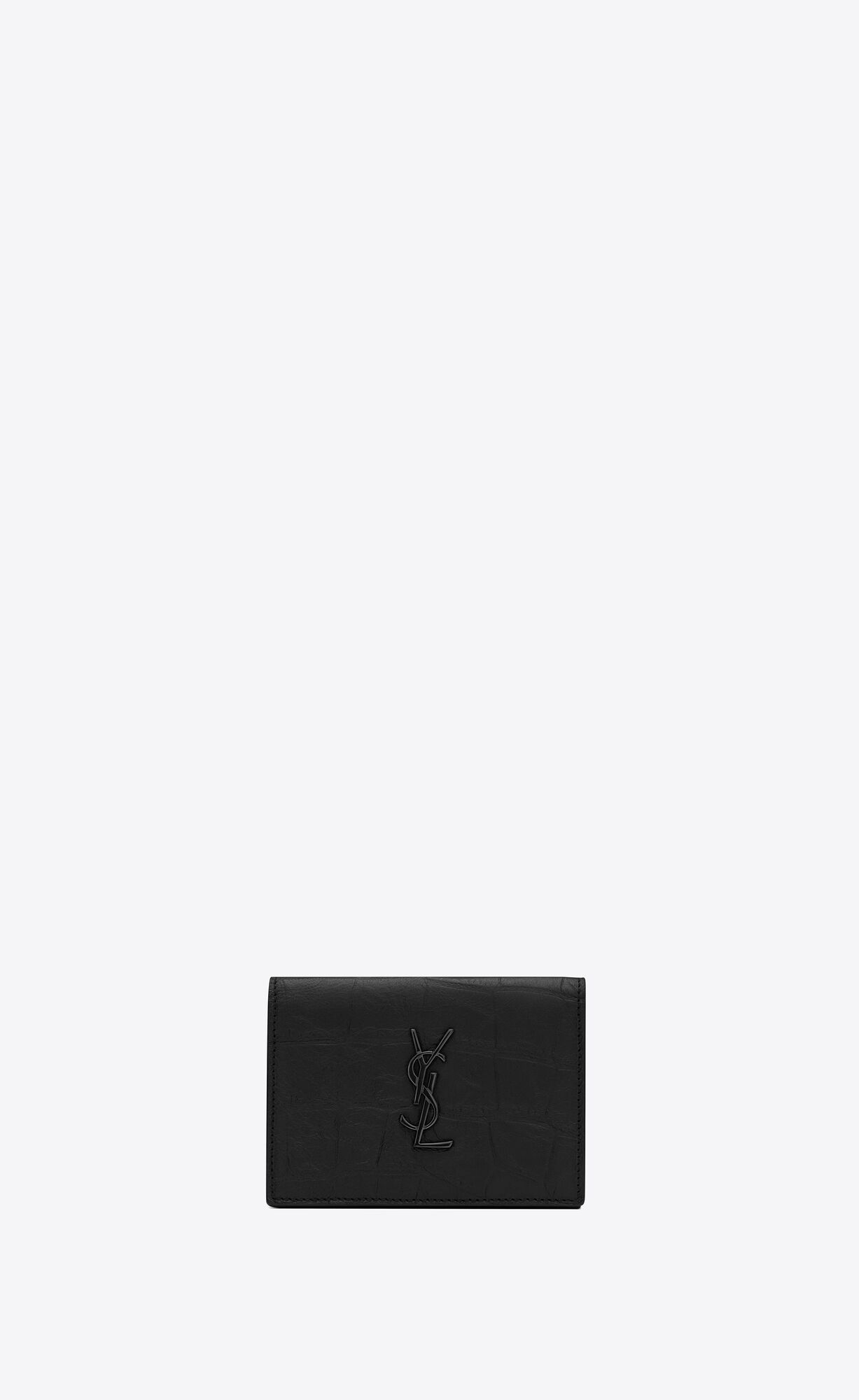 YSL Cassandre Card Case In Crocodile-embossed Leather Black | 0426185-SX