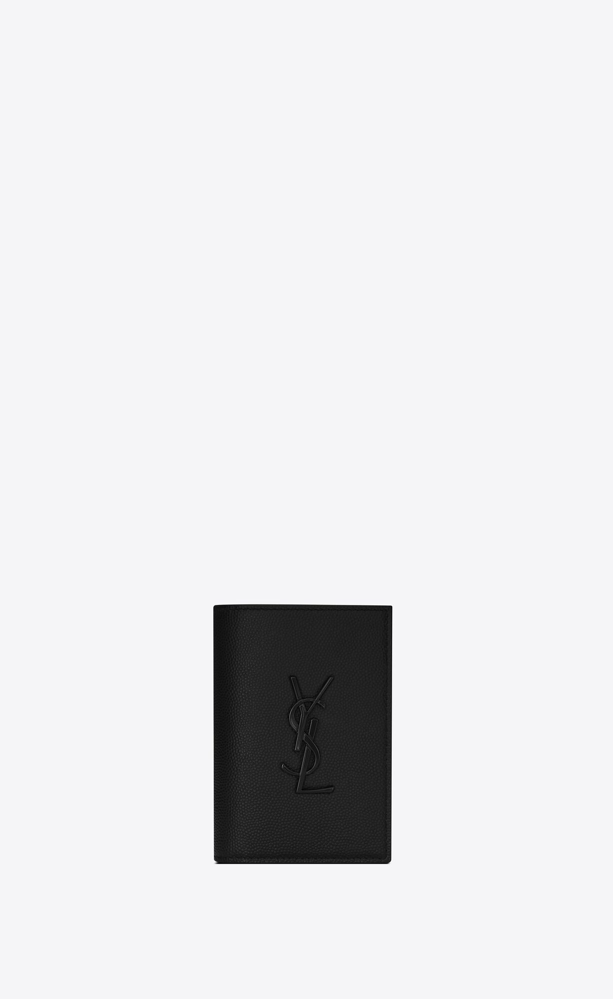 YSL Cassandre Credit Card Wallet In Grain De Poudre Embossed Leather Black | 3629514-FT
