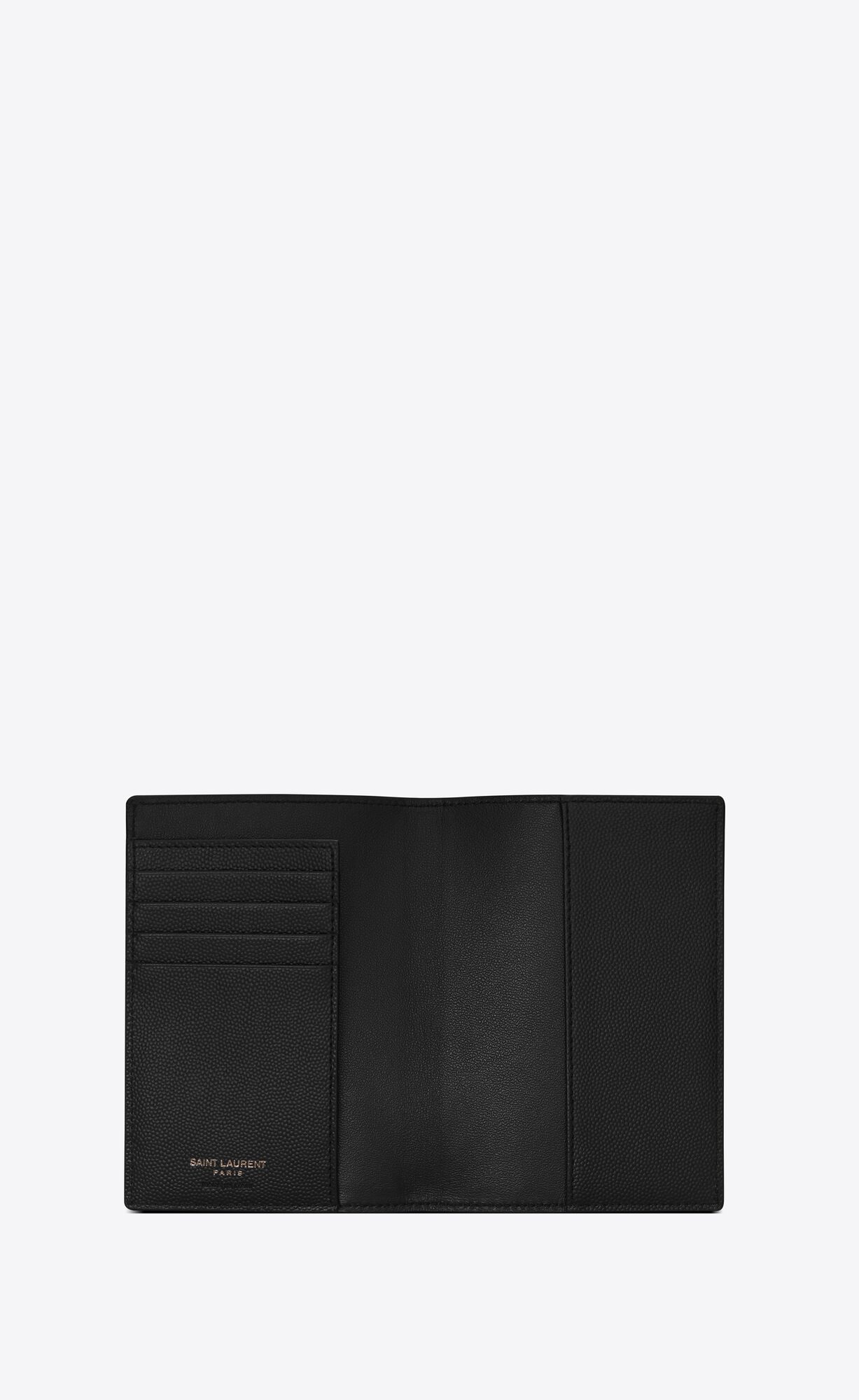 YSL Cassandre Passport Case In Grain De Poudre Embossed Leather Black | 0379648-ZD