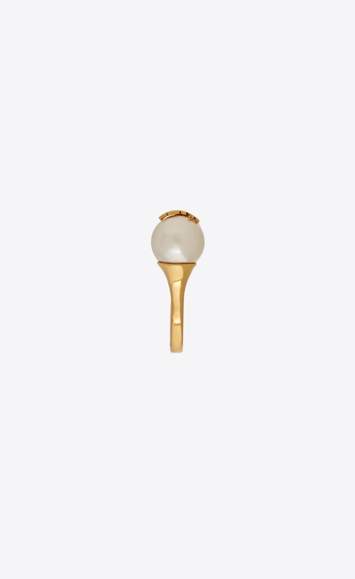 YSL Cassandre Pearl And Ball Ring In Metal Aged Brass Gold And Cream | 1862739-GX