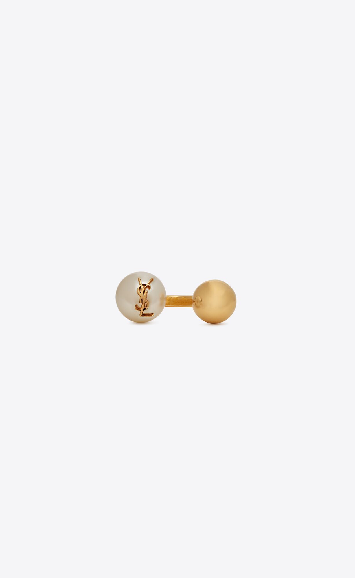 YSL Cassandre Pearl And Ball Ring In Metal Aged Brass Gold And Cream | 1862739-GX
