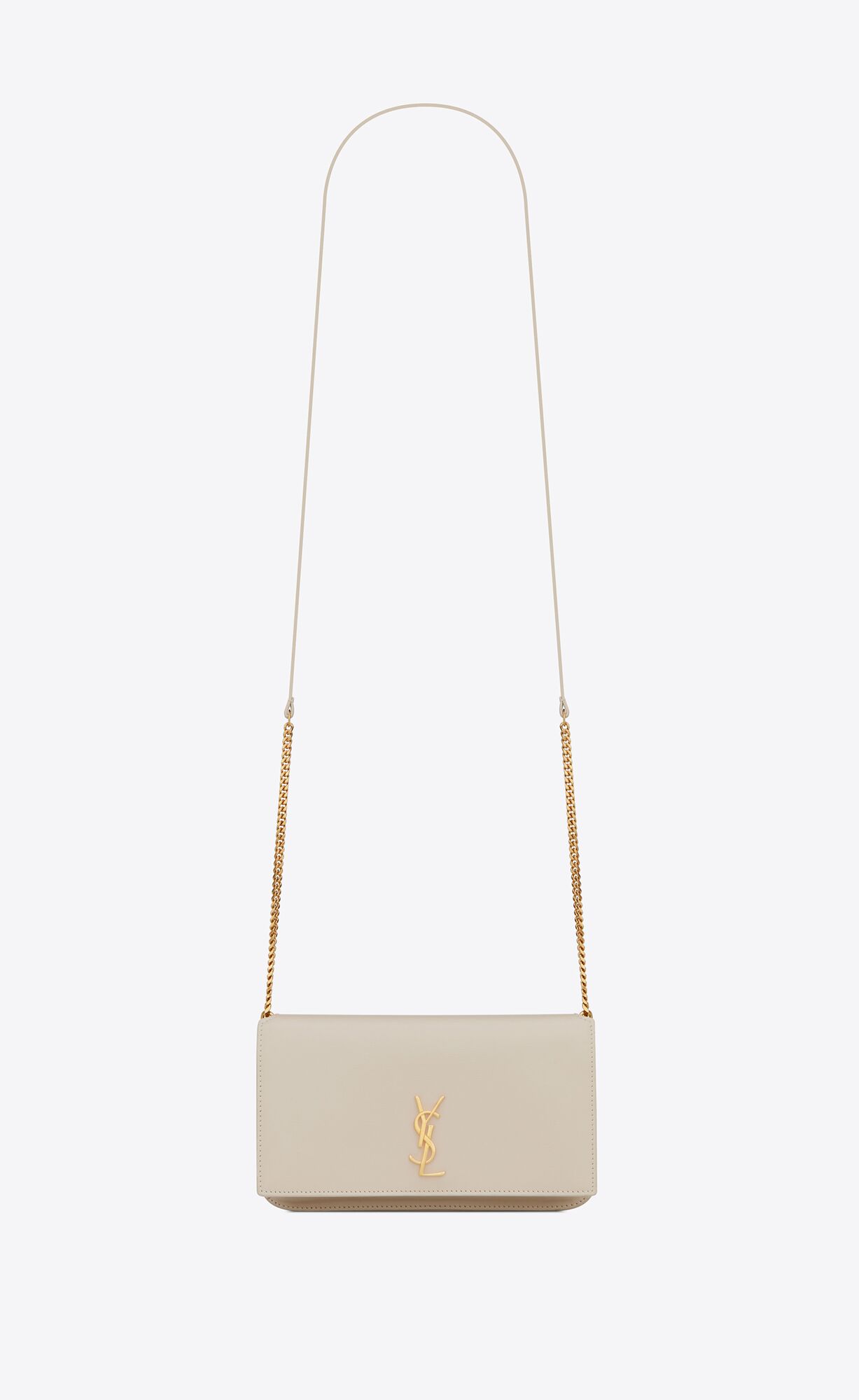 YSL Cassandre Phone Holder With Strap In Smooth Leather Blanc Vintage | 0135489-SK