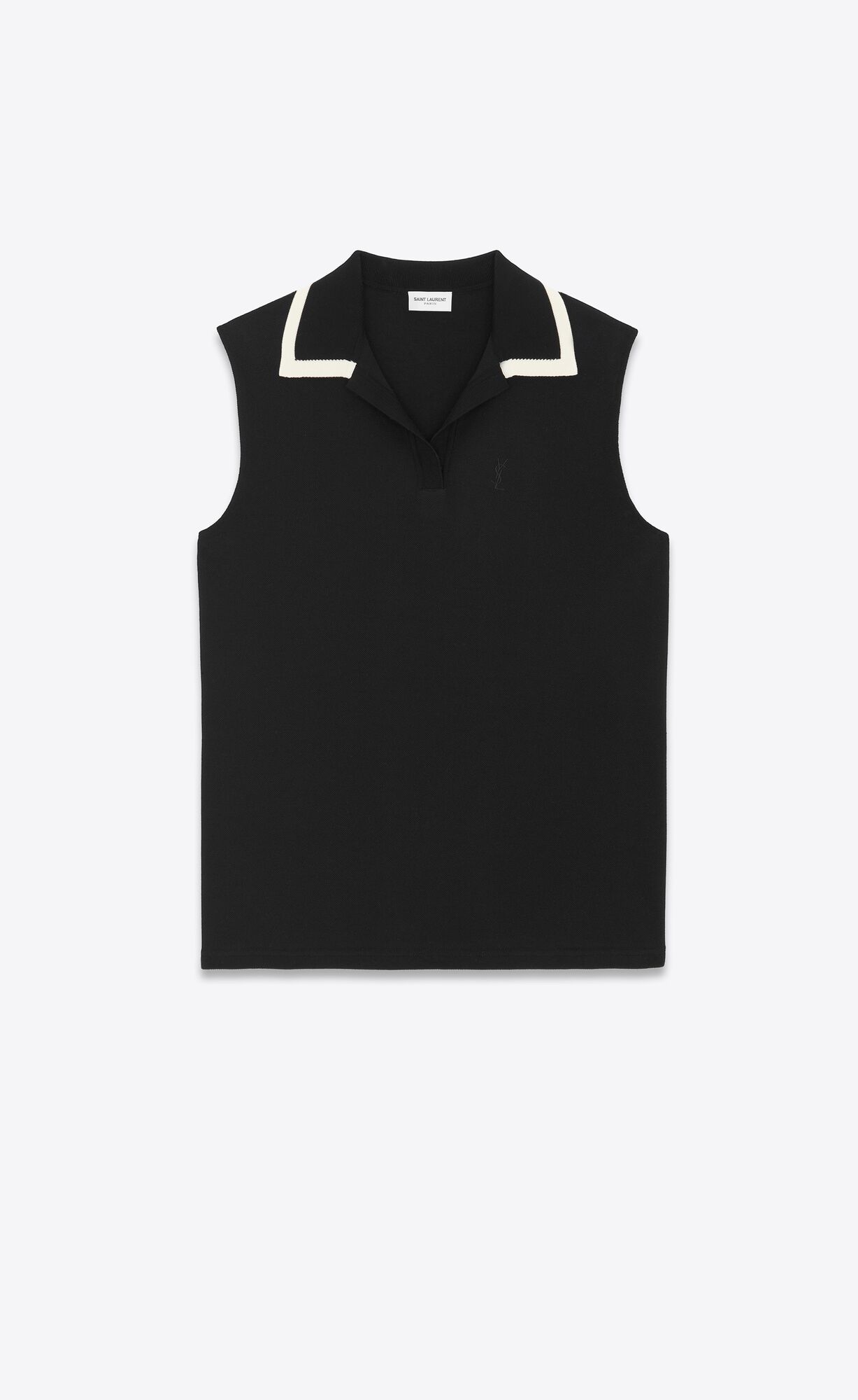 YSL Cassandre Polo Shirt Noir Craie | 2839176-SZ