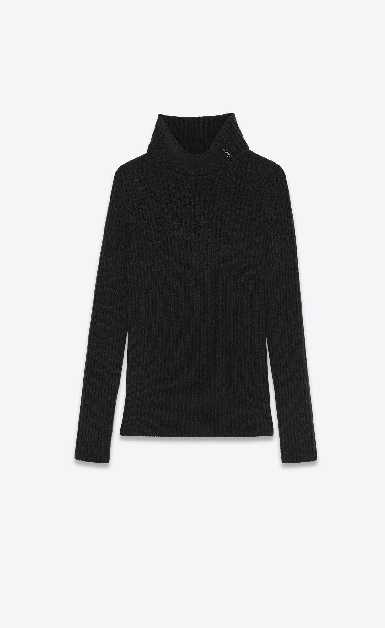 YSL Cassandre Ribbed Turtleneck Sweater In Wool And Cashmere Black | 6875240-PB