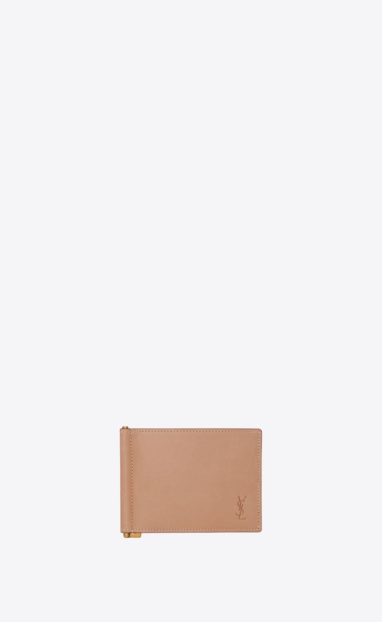 YSL Cassandre Shadow Saint Laurent Bill Clip Wallet In Smooth Leather Brown Gold | 1736058-XA