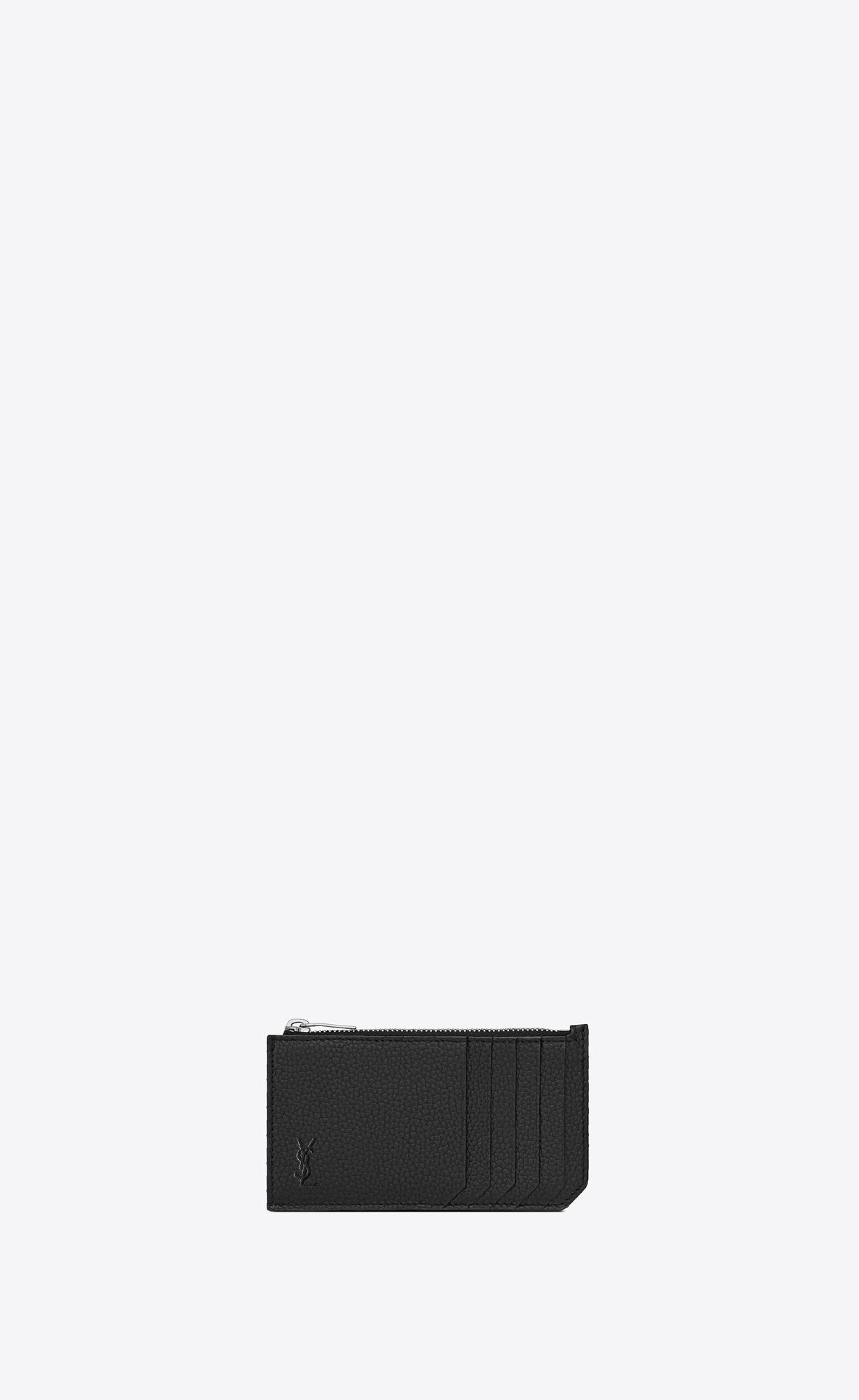 YSL Cassandre Shadow Saint Laurent Fragments Zipped Card Case In Grained Leather Black | 9702568-XJ