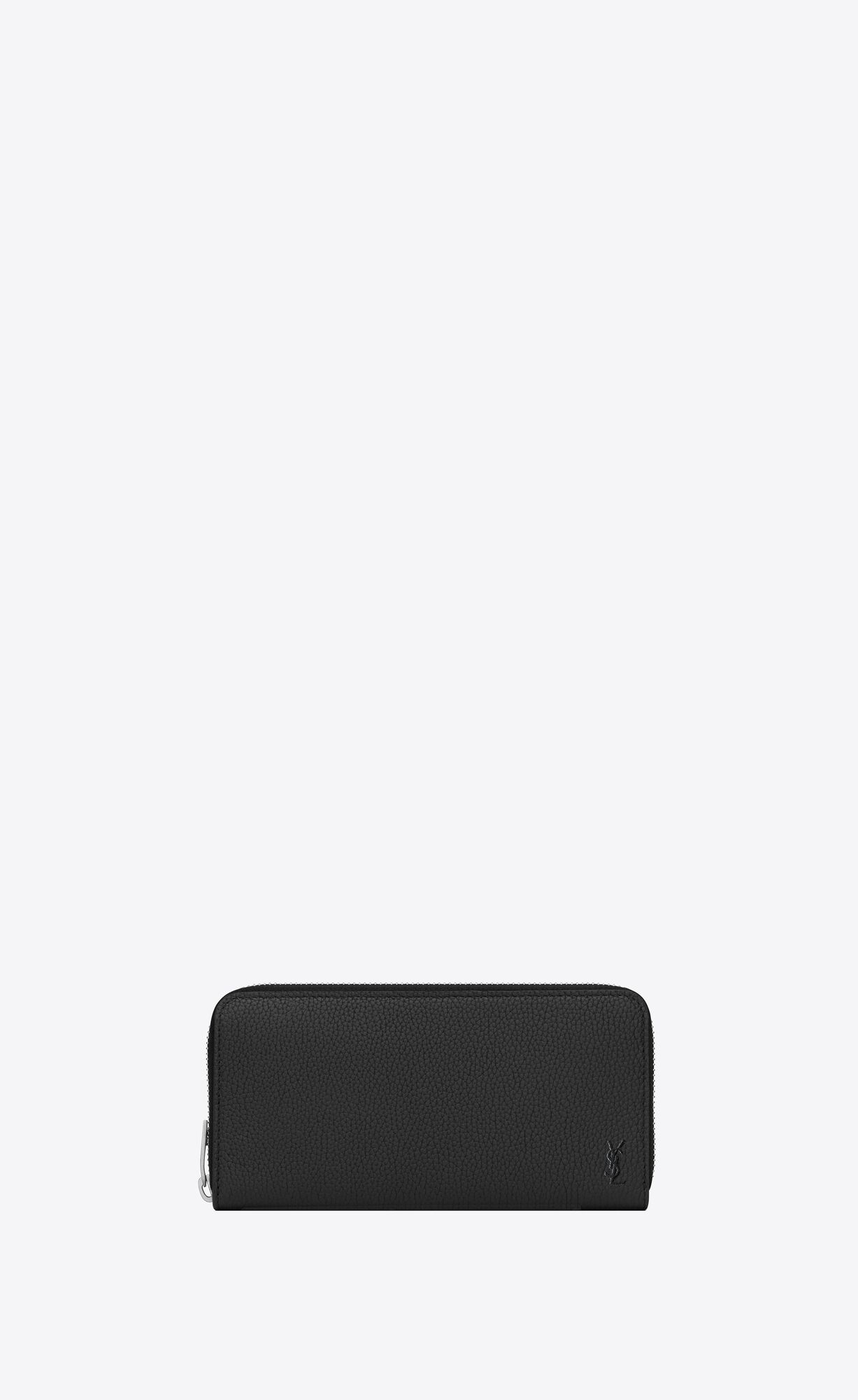 YSL Cassandre Shadow Saint Laurent Zip-around Wallet In Grained Leather Black | 0985714-UY
