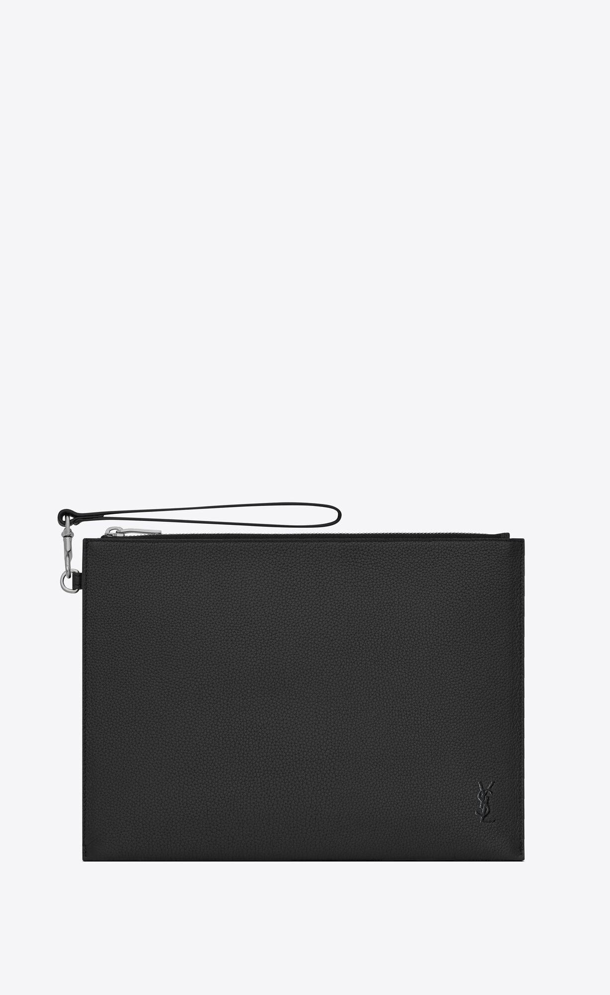 YSL Cassandre Shadow Zipped Tablet Holder In Grained Leather Black | 8203946-JL