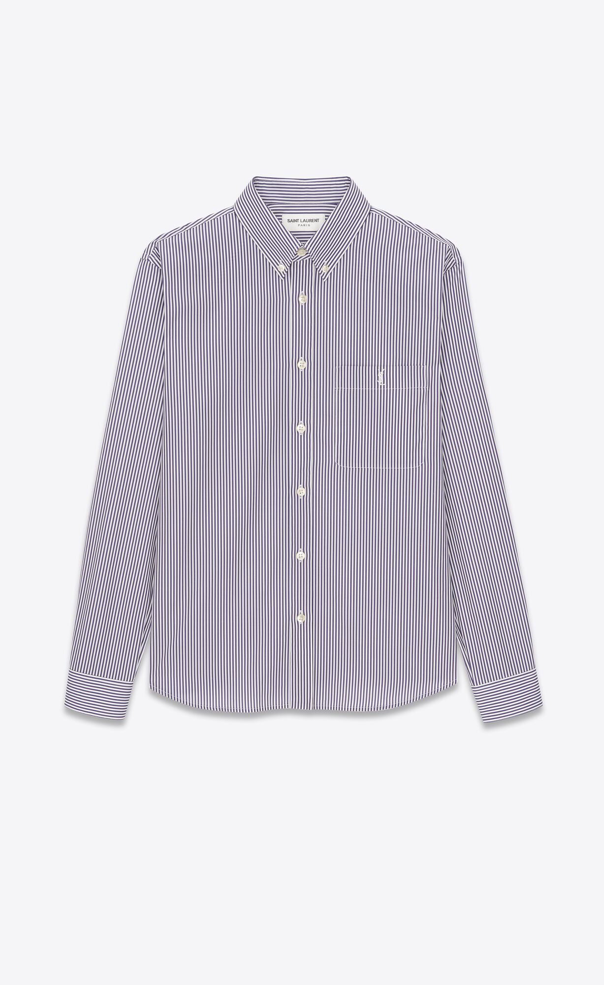 YSL Cassandre Shirt In Striped Cotton Poplin Blanc Et Encre | 4029761-XI