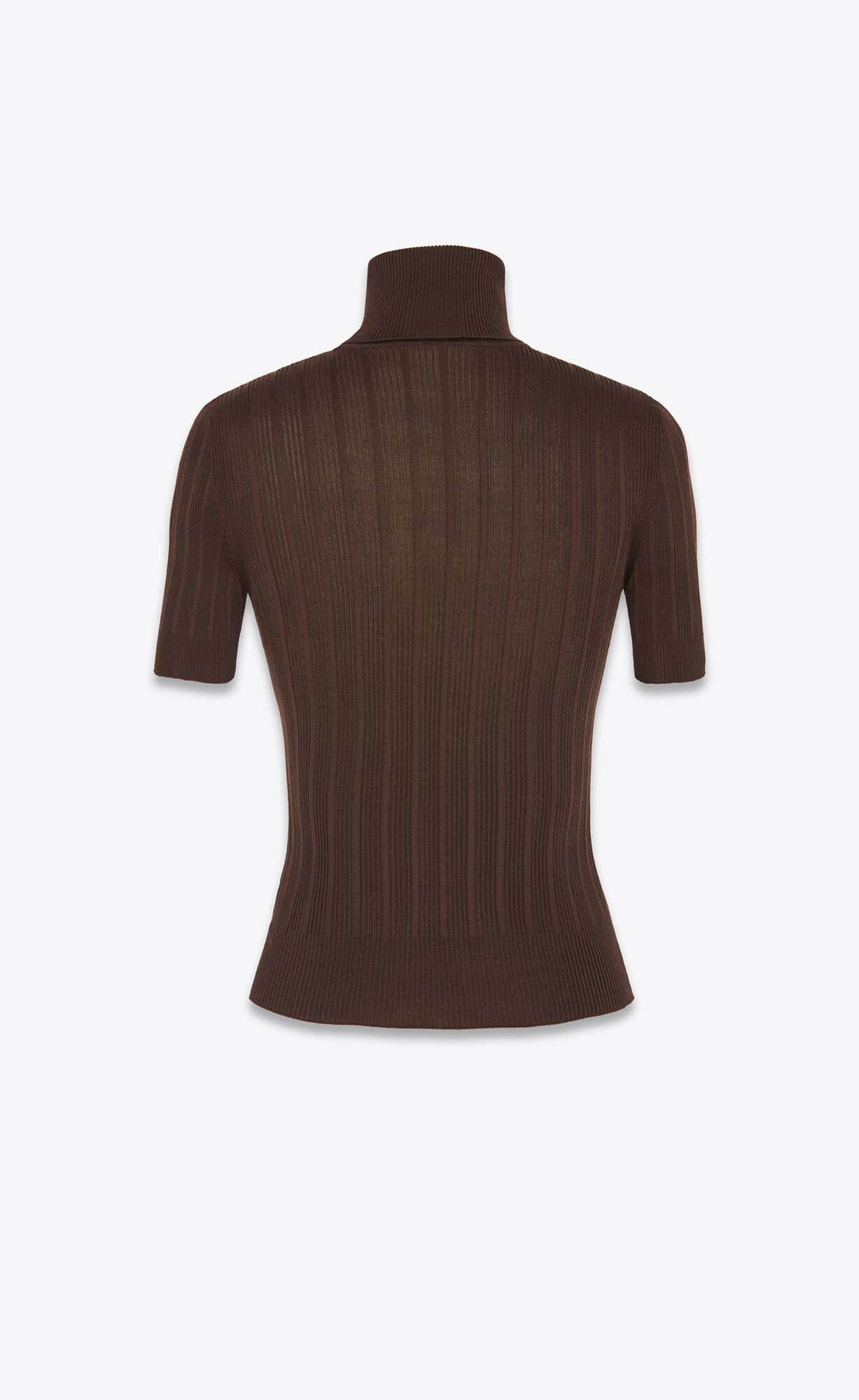 YSL Cassandre Top In Ribbed Silk Marron | 4086795-ML