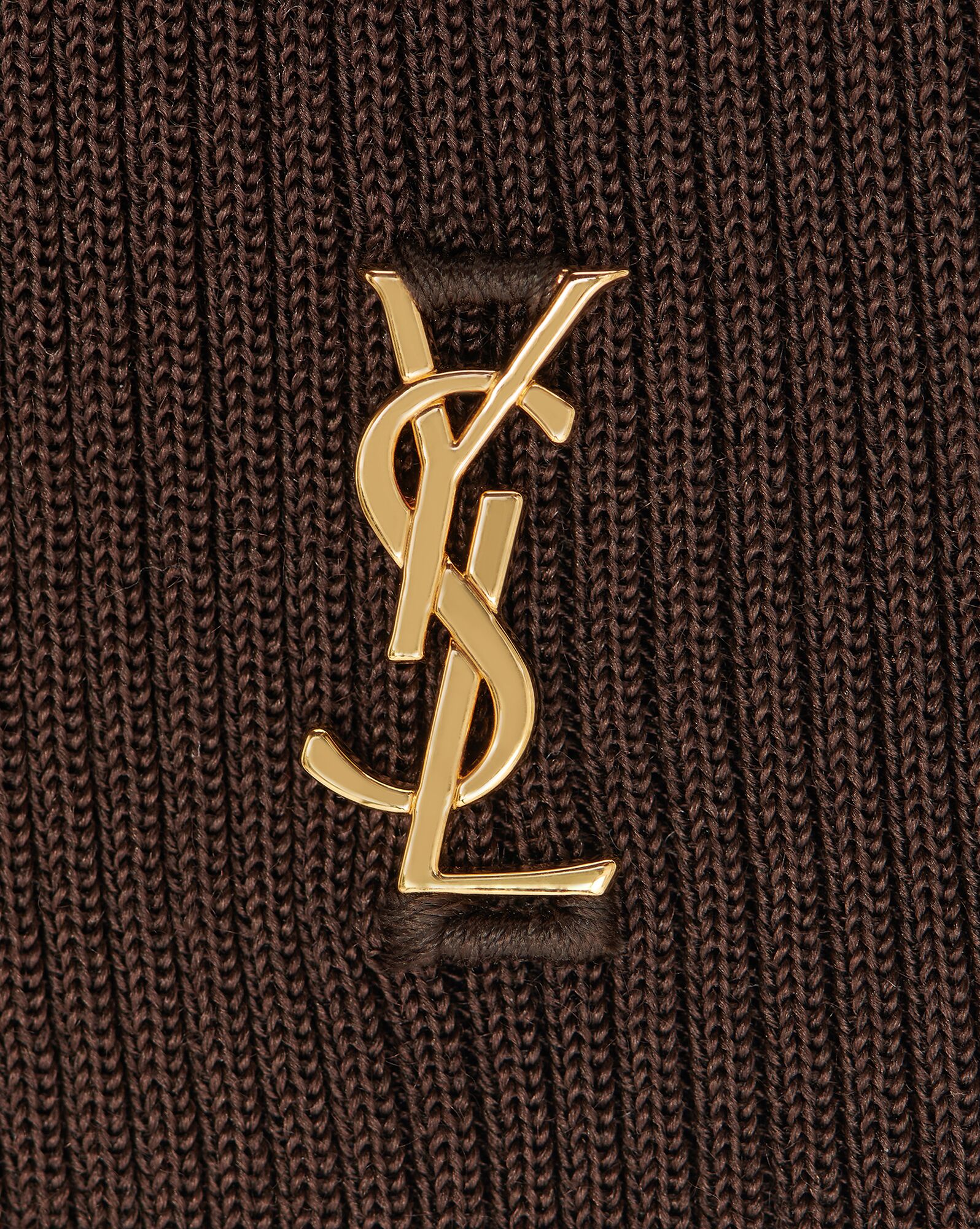 YSL Cassandre Top In Ribbed Silk Marron | 4086795-ML