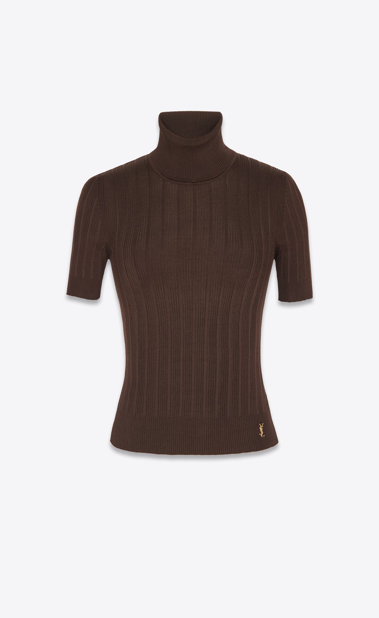 YSL Cassandre Top In Ribbed Silk Marron | 4086795-ML