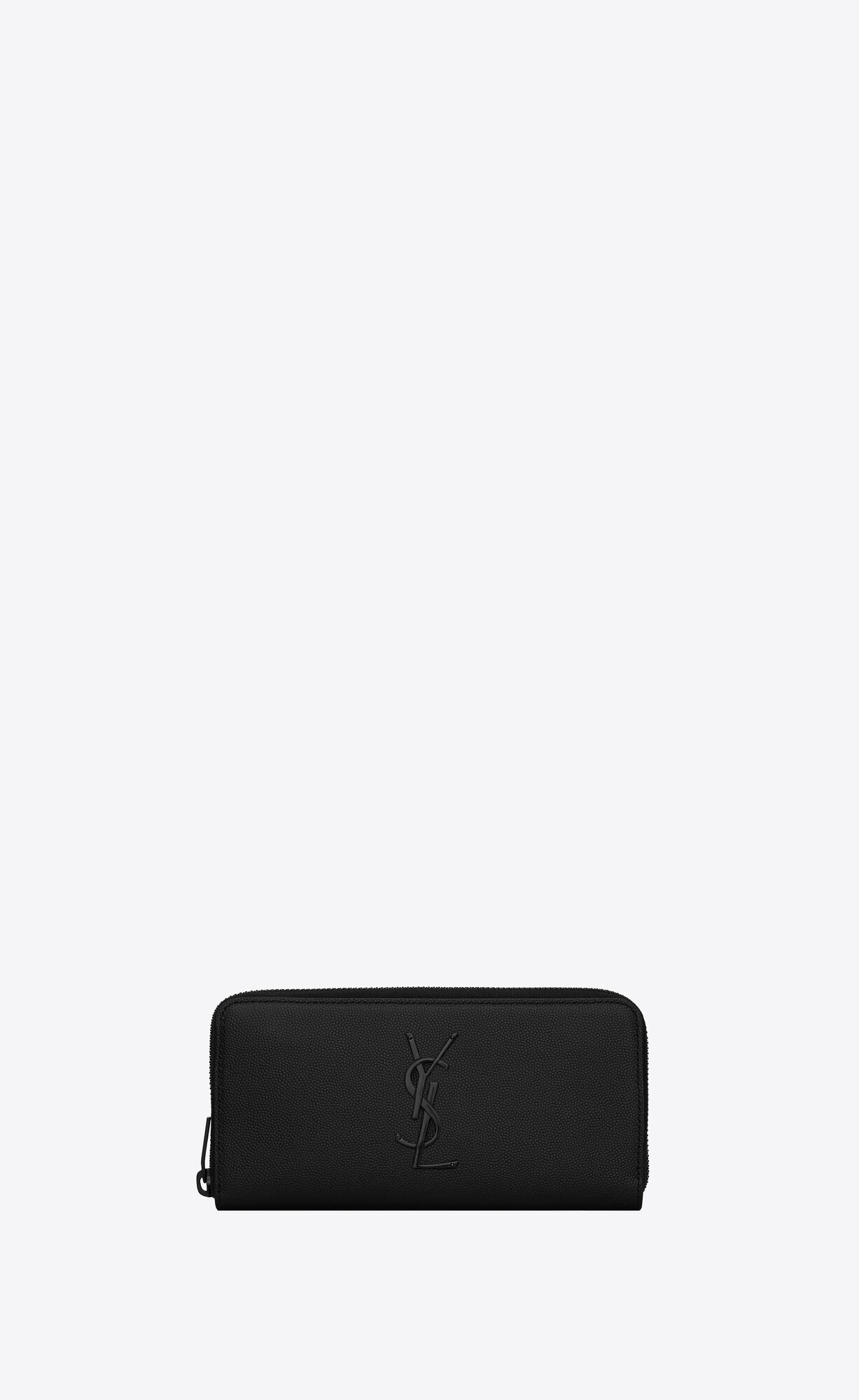 YSL Cassandre Zip-around Wallet In Grain De Poudre Embossed Leather Black | 3182460-IT