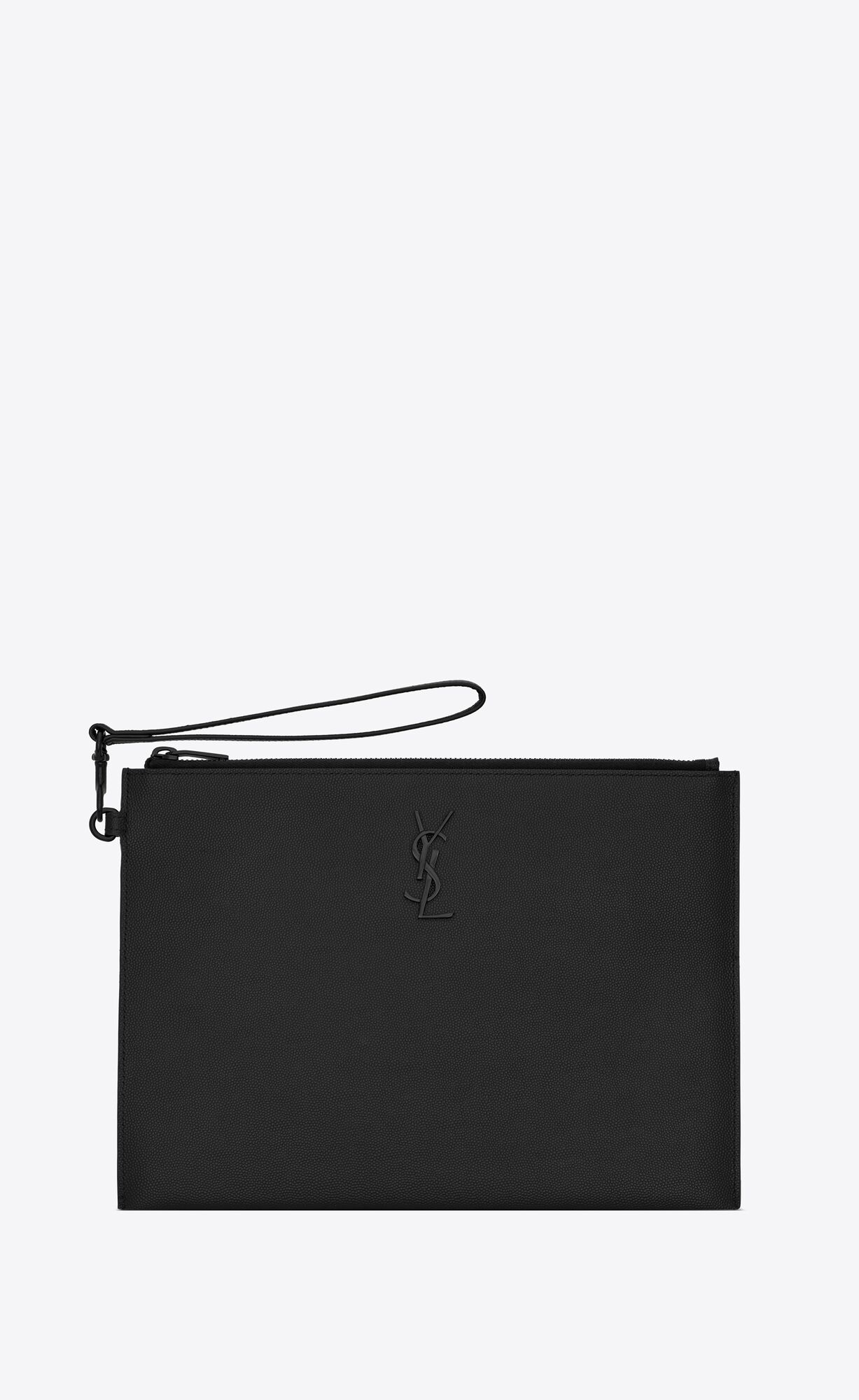 YSL Cassandre Zipped Tablet Holder In Grain De Poudre-embossed Leather Noir | 6204917-ER