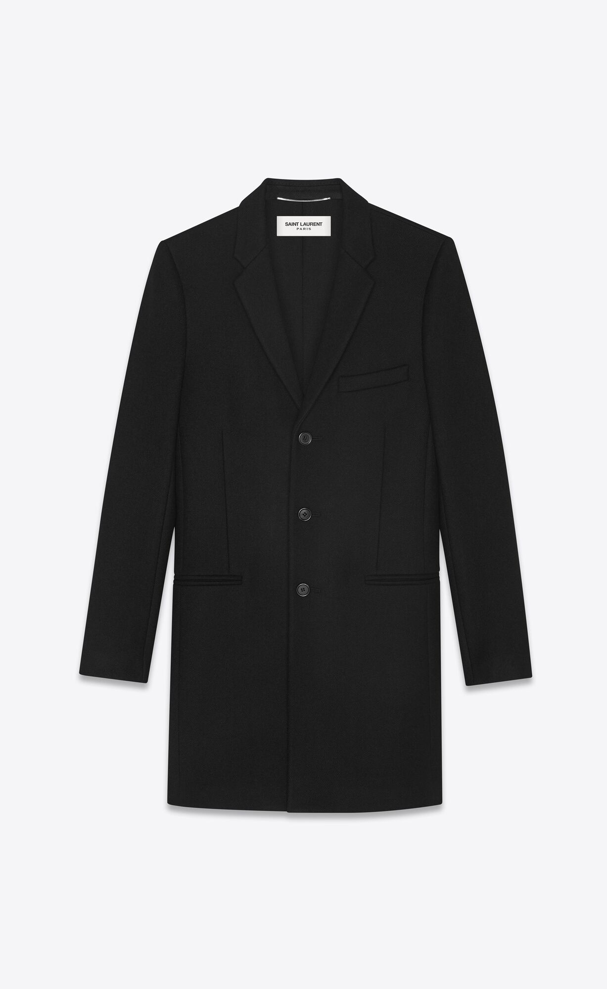 YSL Chesterfield Coat With Pointed Lapels In Wool Black | 4985017-ZG