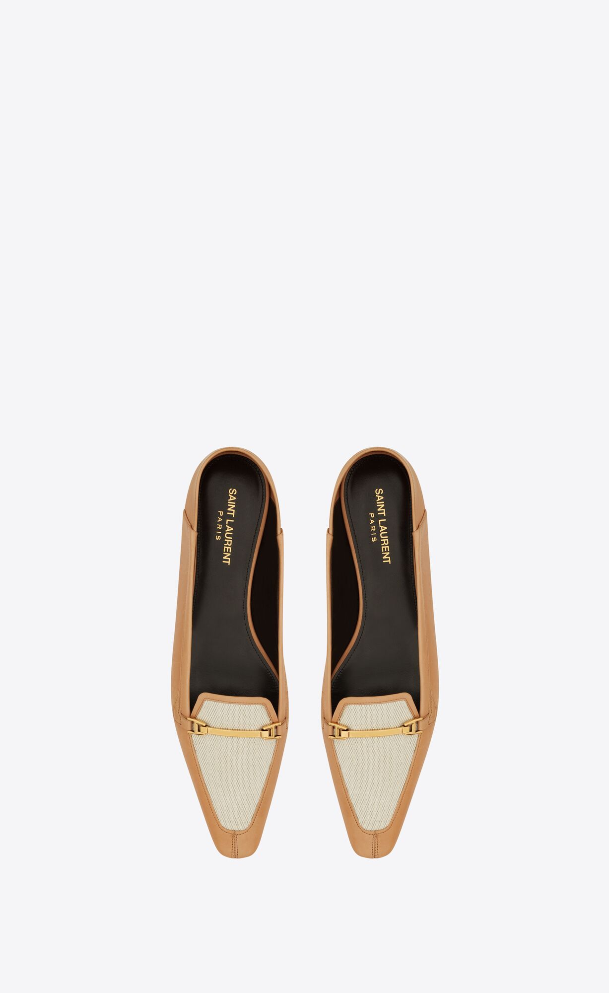 YSL Chris Slippers In Vegetable-tanned Leather And Canvas Gold And Ivory | 1039652-MI