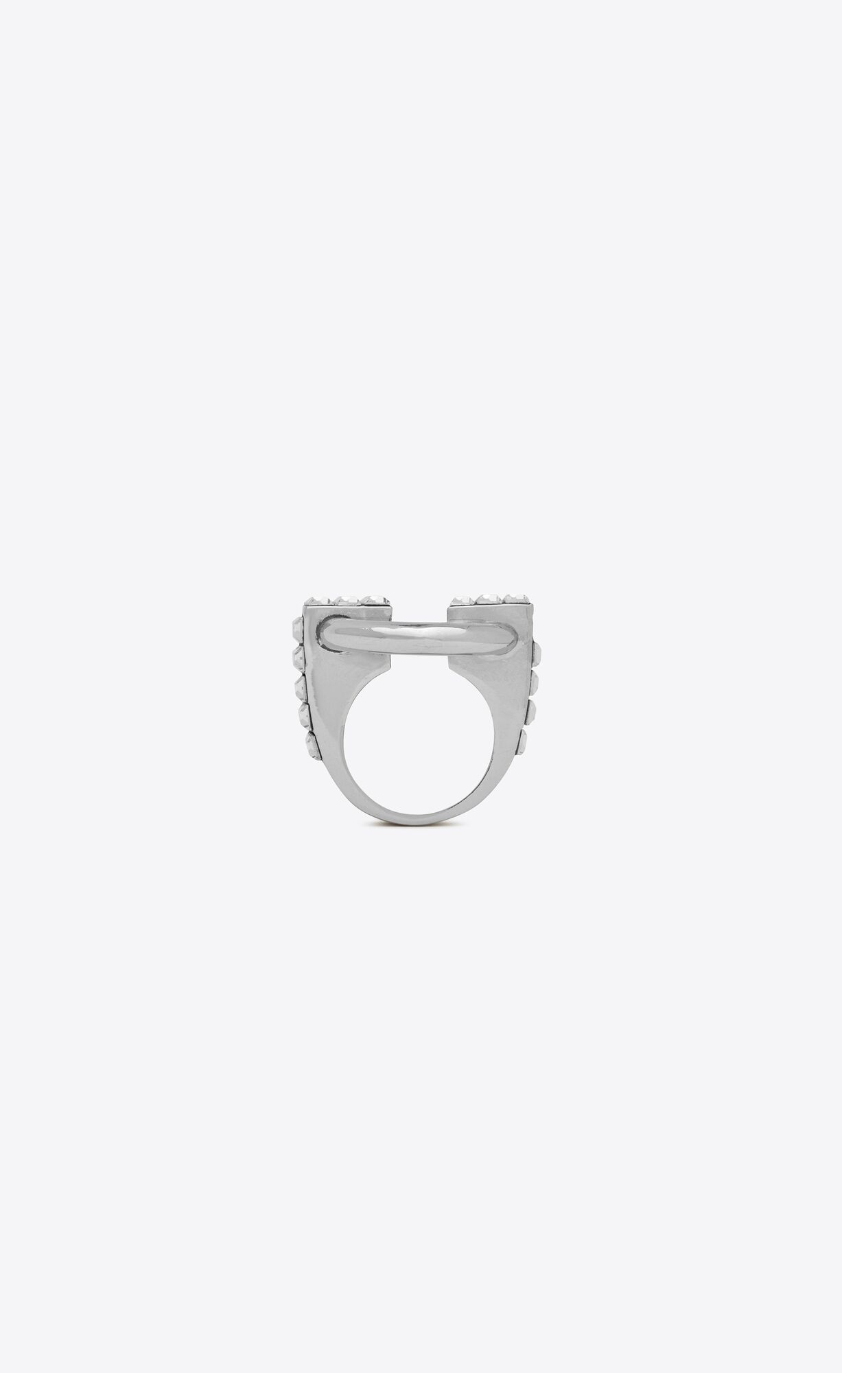 YSL Circle Rhinestone Baguette Ring In Metal Oxidized Silver And Crystal | 8406217-OZ