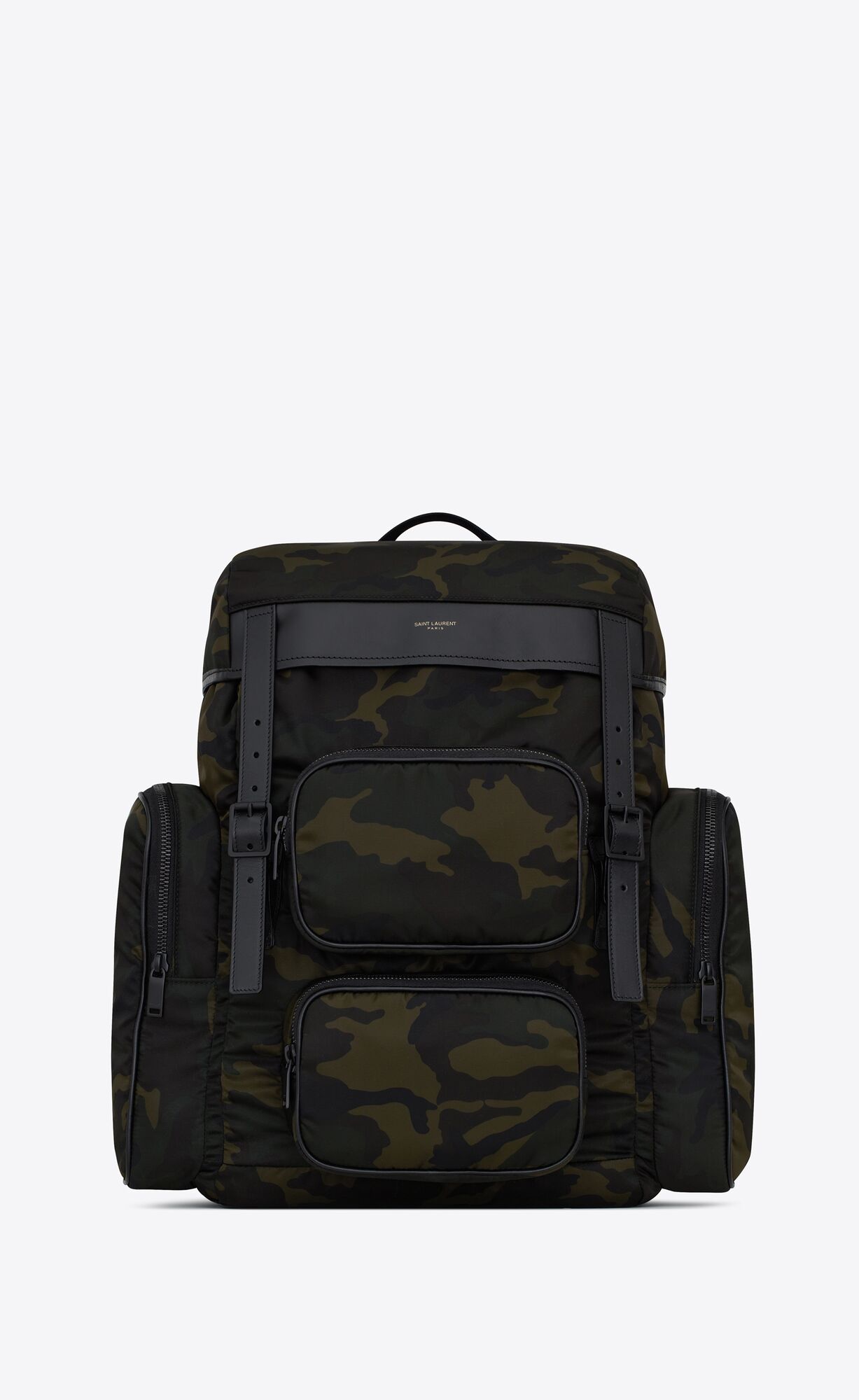 YSL City Multi-pocket Backpack In Smooth Leather And Nylon Black And Khaki | 1357086-AU