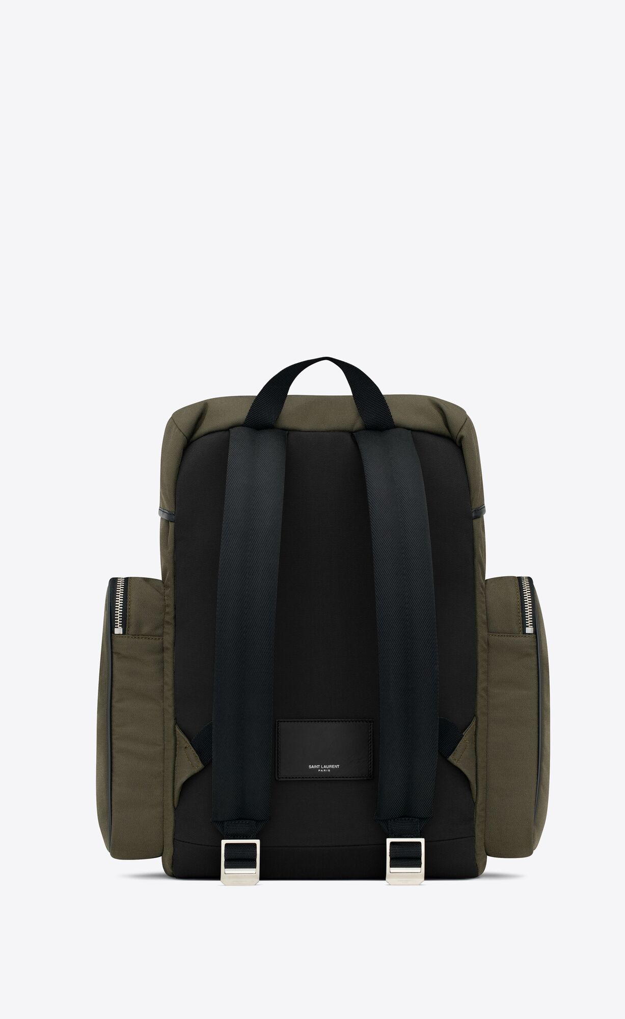 YSL City Multipocket Backpack In Canvas, Smooth Leather And Nylon Khaki | 3586021-KV