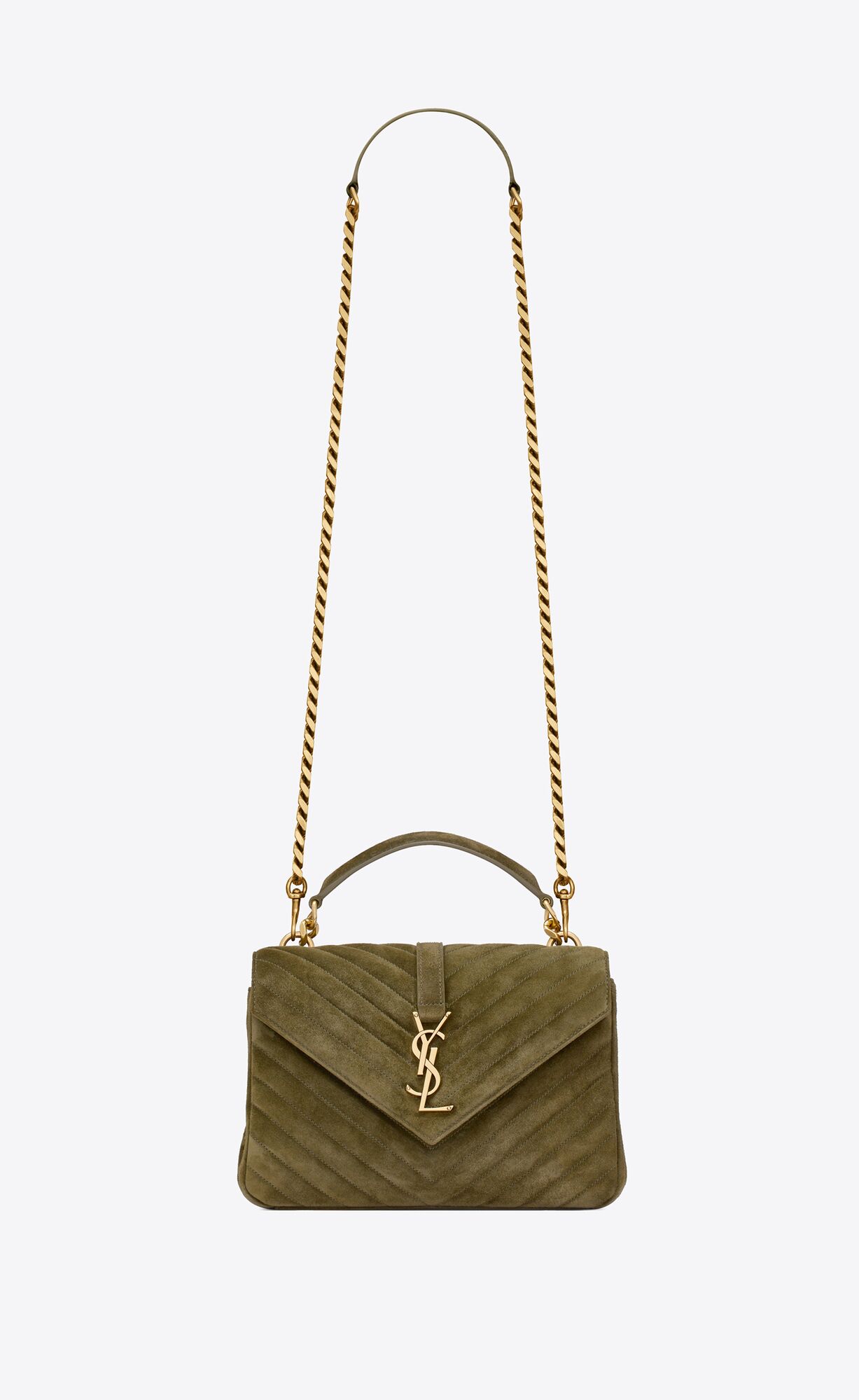 YSL College Medium In Quilted Suede Loden Green | 0459231-KX