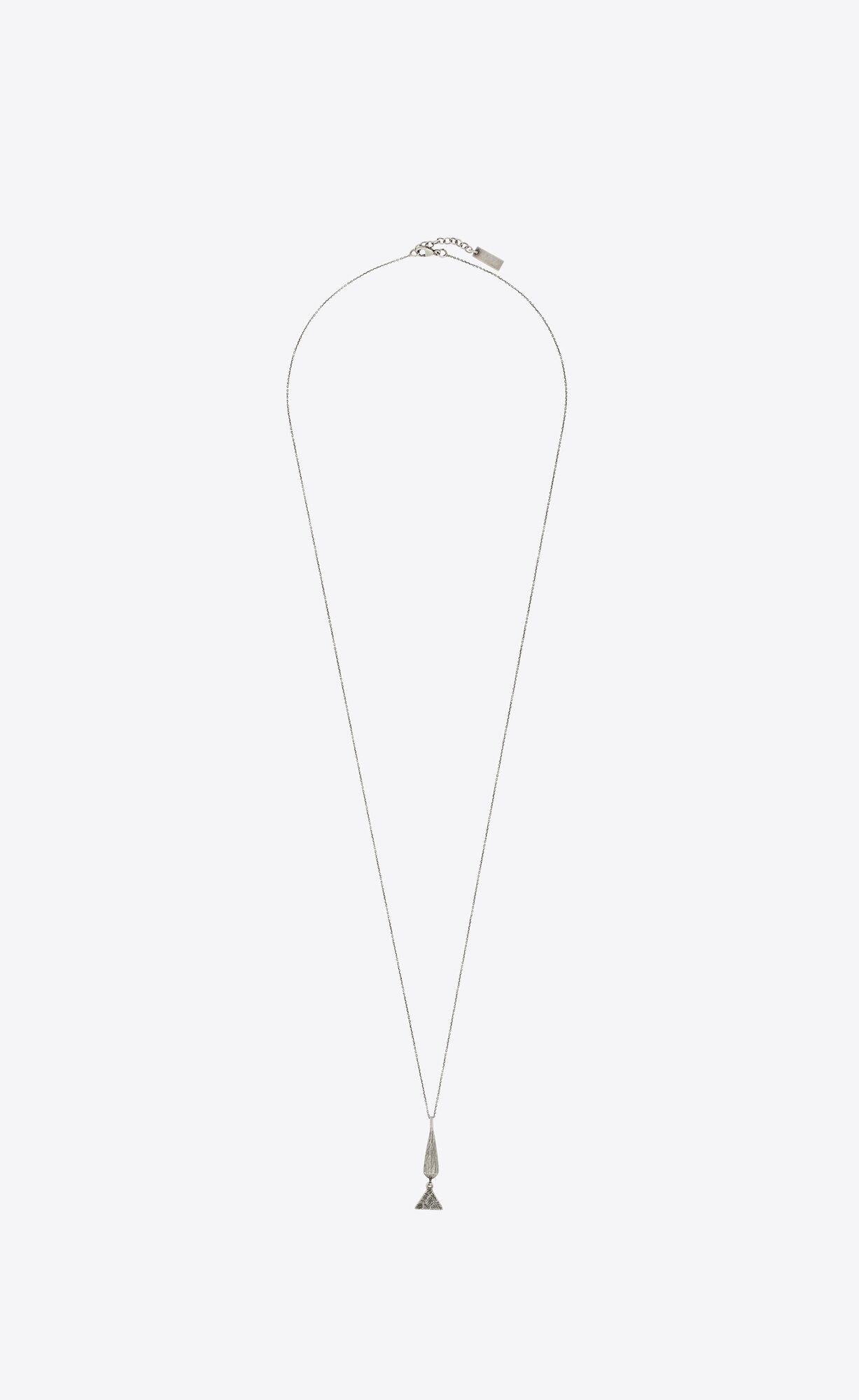 YSL Cone And Triangle Charm Necklace In Metal Oxidized Silver | 4875069-BN