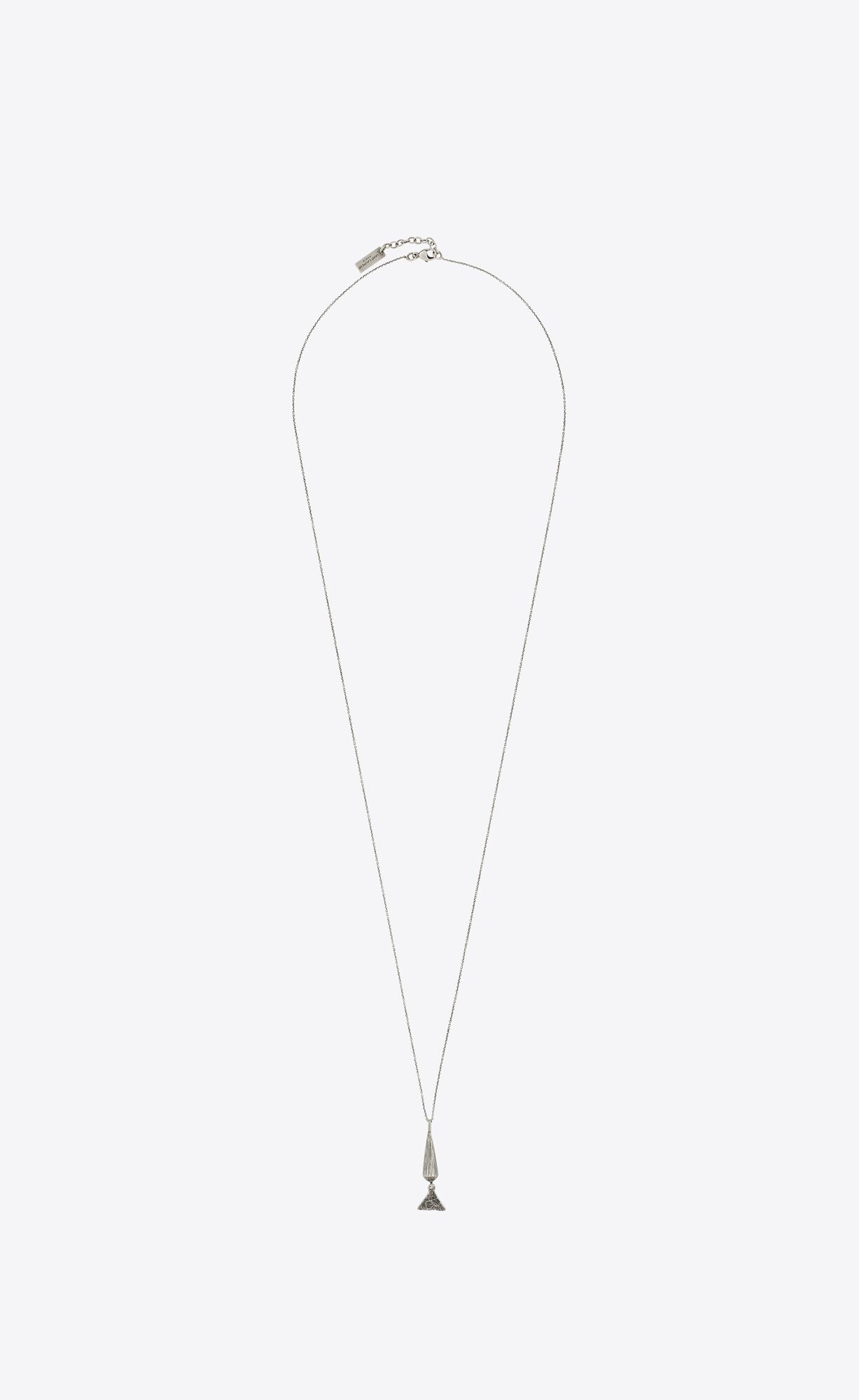 YSL Cone And Triangle Charm Necklace In Metal Oxidized Silver | 4875069-BN