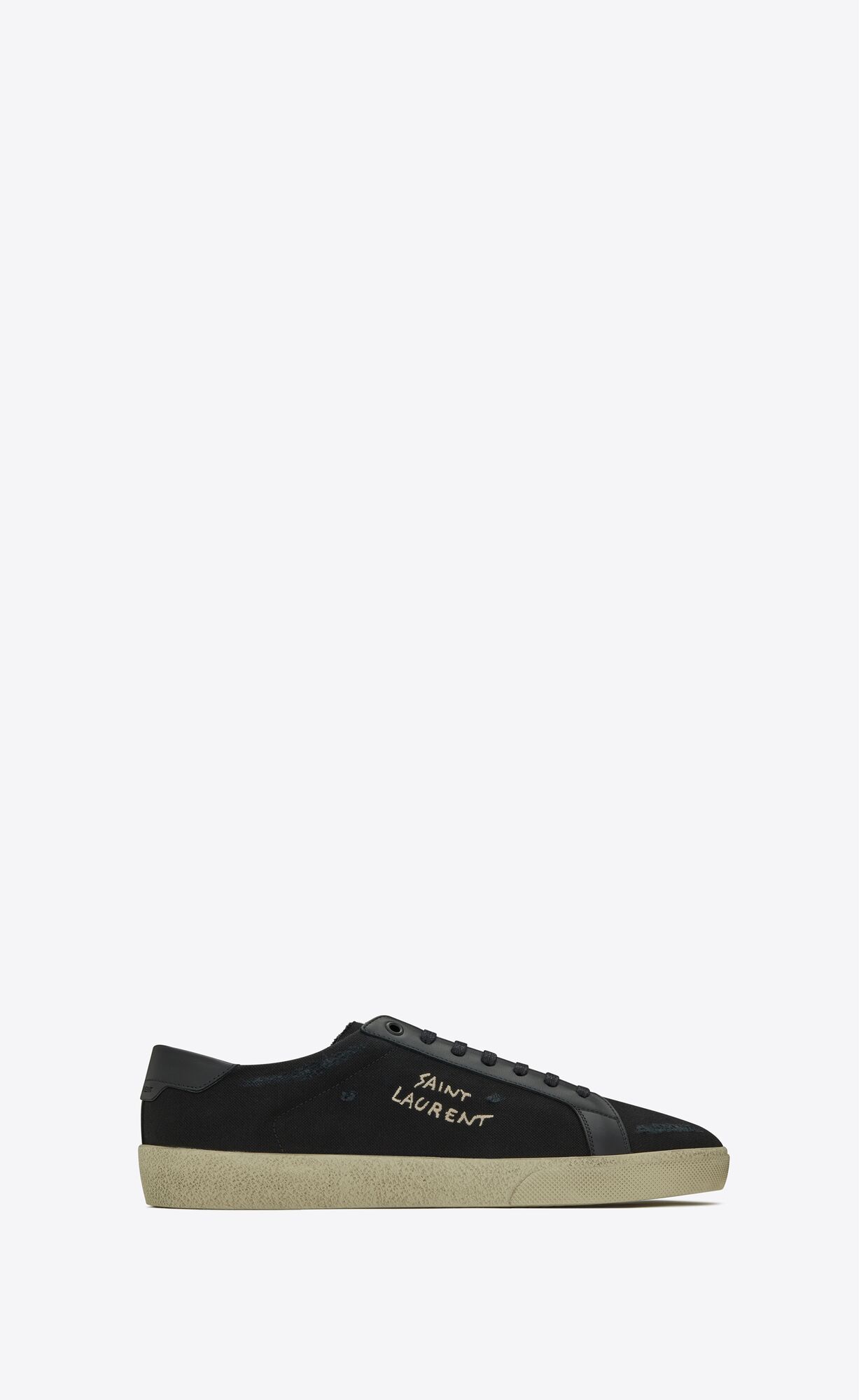 YSL Court Classic Sl/06 Embroidered Sneakers In Canvas And Smooth Leather Black | 0493587-IZ