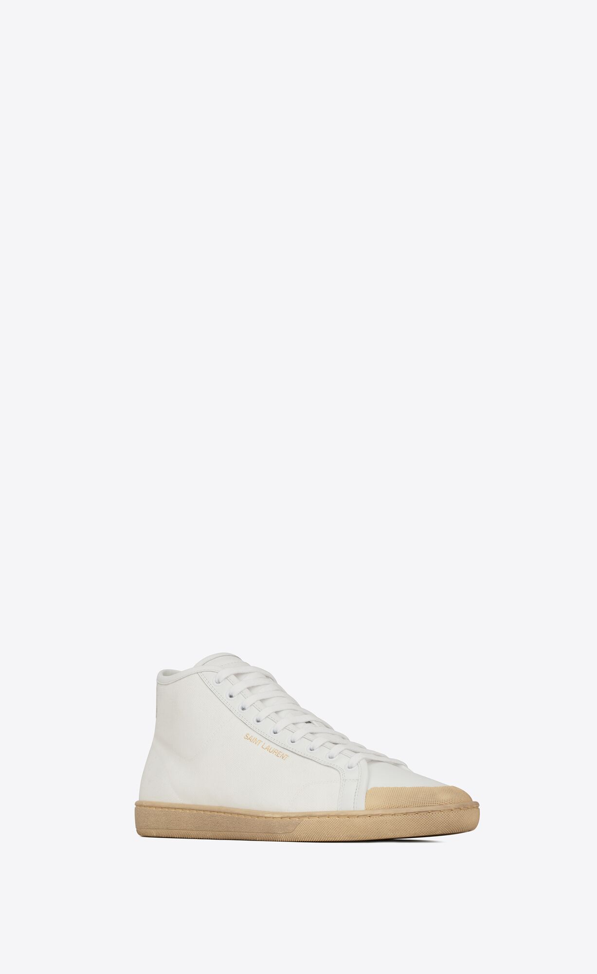 YSL Court Classic Sl/39 Mid-top Sneakers In Canvas And Leather Off White | 3705468-BN
