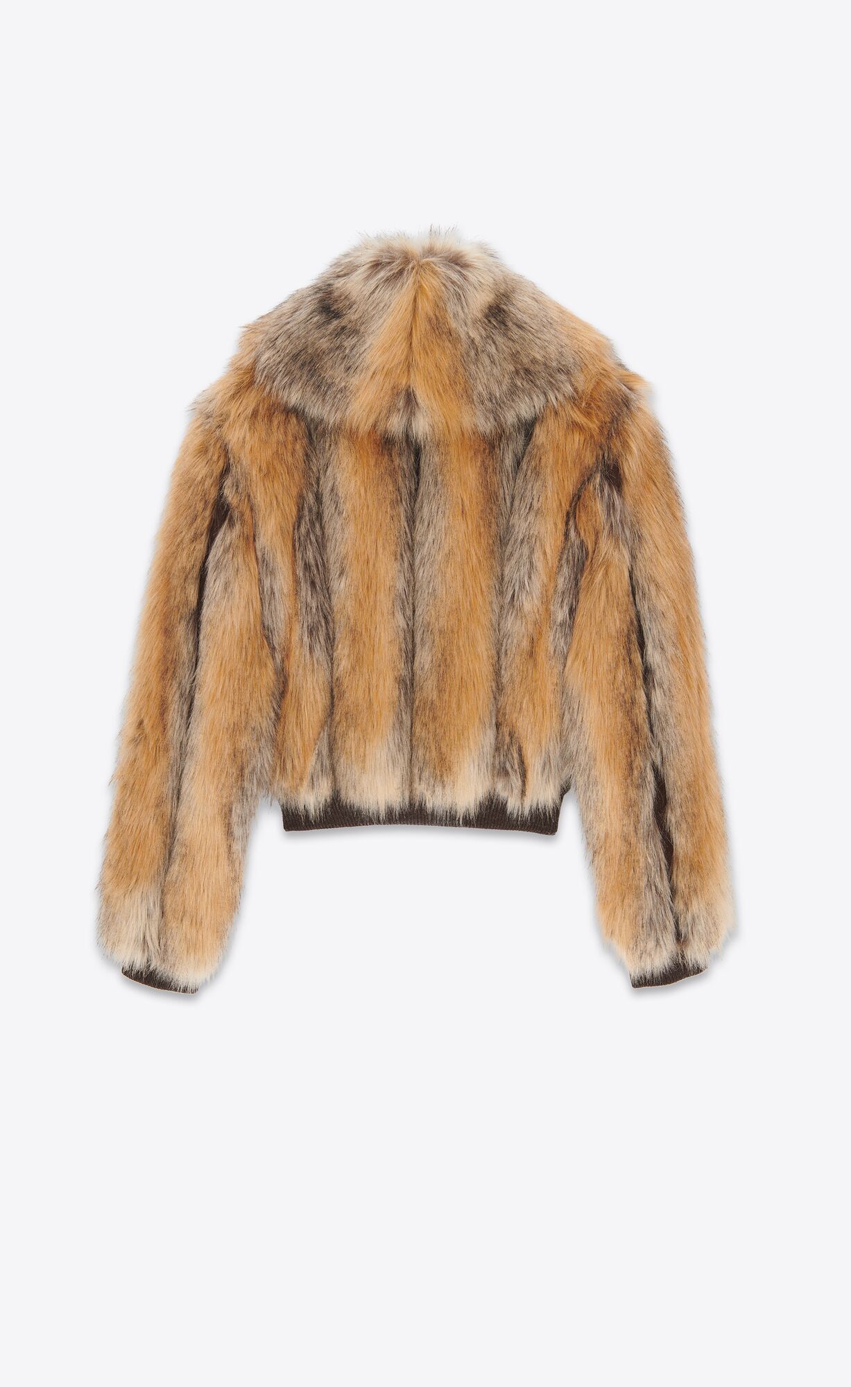 YSL Cropped Coat In Animal-free Fur Noir, Roux Et Creme | 1809437-YB