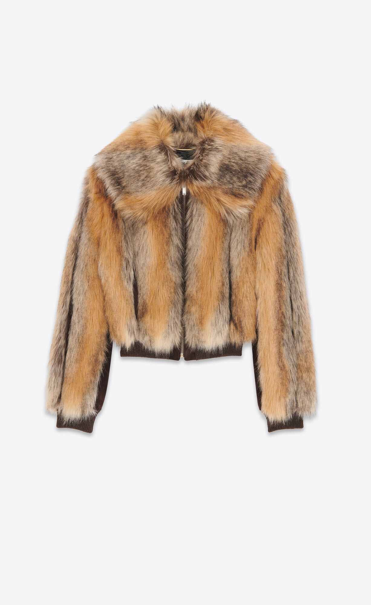 YSL Cropped Coat In Animal-free Fur Noir, Roux Et Creme | 1809437-YB
