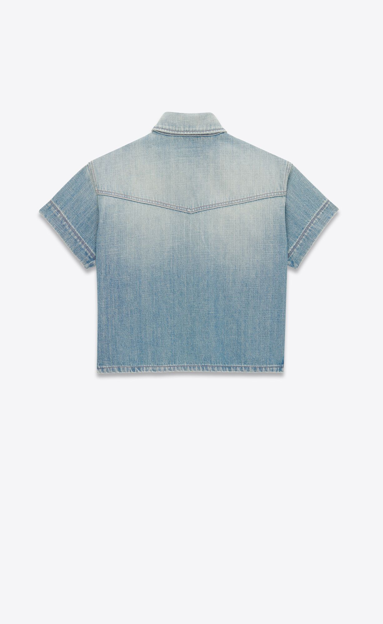 YSL Cropped Shirt In Blue Twill Denim Light Japanese Lake Blue | 3015264-NT