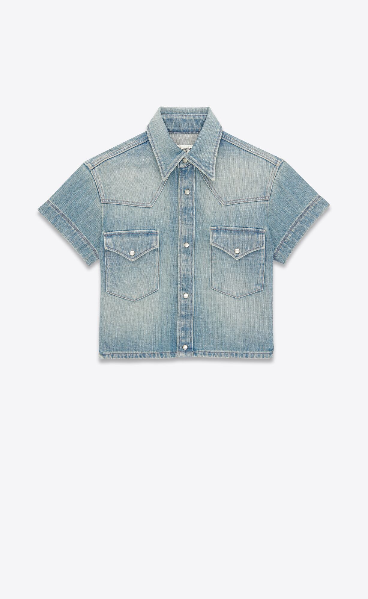 YSL Cropped Shirt In Blue Twill Denim Light Japanese Lake Blue | 3015264-NT