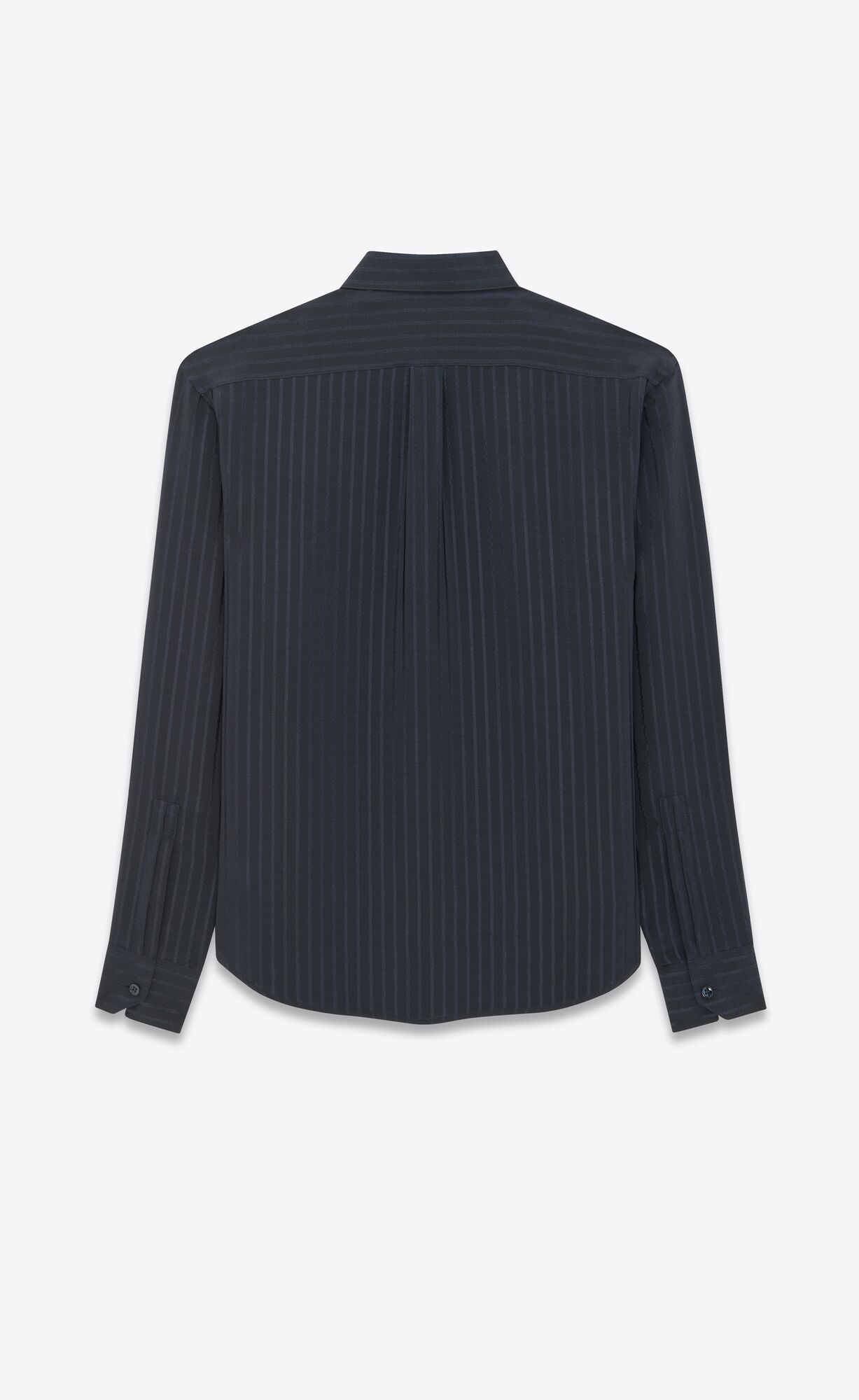 YSL Cropped Shirt In Mat And Shiny Striped Silk Bleu Nuit | 6825041-QM