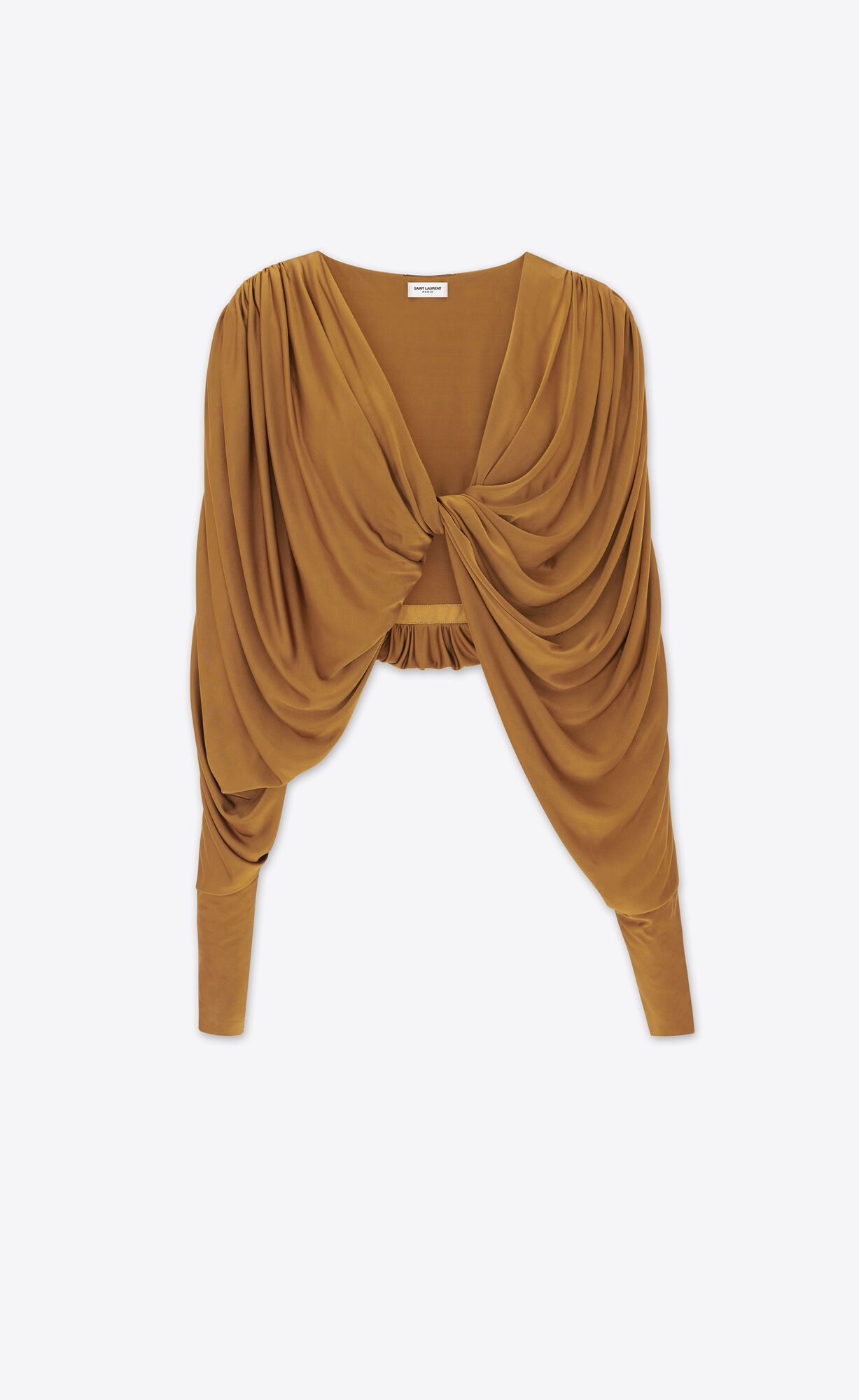 YSL Cropped Top In Shiny Jersey Camel | 2317956-GT